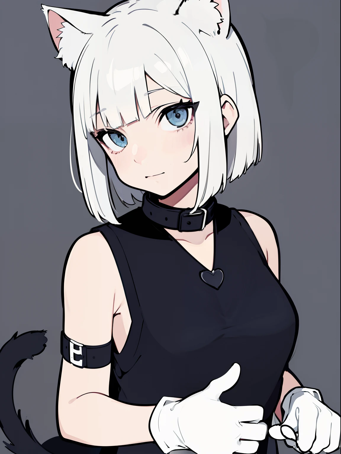 (Big sister),side portrait,Mature women,((Small Chest)),(High cold),listless, Not interested, monochrome, Blank stare,Cool beauty, looks away, half lidded eyes, Indifferent expression, Chic tomboy, black and white portrait, Bored, apathy, loner,(Alone),wispy bangs,The texture is straight,head portrait,(White hair),(Short hair),Hey, Hey, Smile,((Halter vest)),(Splayed bangs),(White gloves),(Hands in front of chest),(Cat Ear)