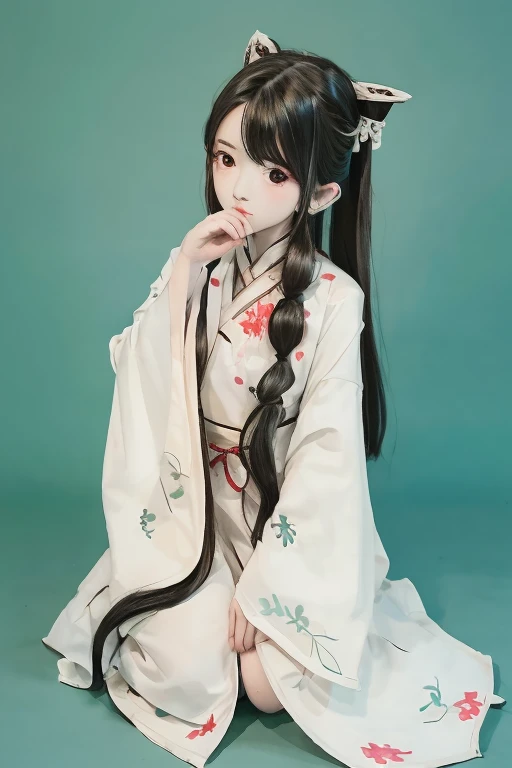 Anime girl with long black hair sitting on the ground, zerochan art, Palace ， A girl in Hanfu, zerochan, author：Shitao, komono, Guviz, inspired by Ma Yuanyu, inspired by Kusumi Morikage, artistic renderings of Reimu Hakurei, Inspired by Gao Qipei
