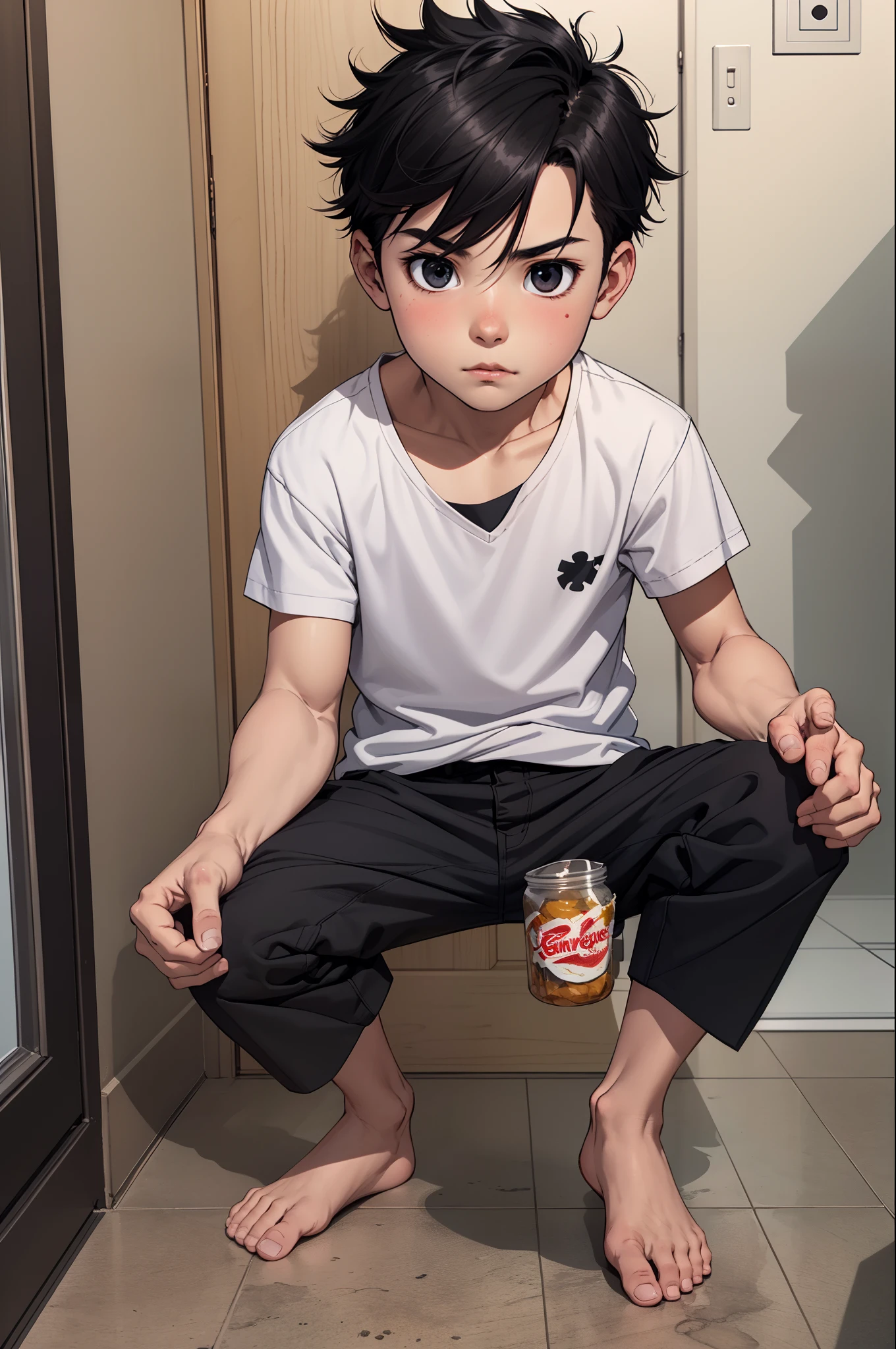 Black eye A dark-haired male child animesque twinsies 6years old