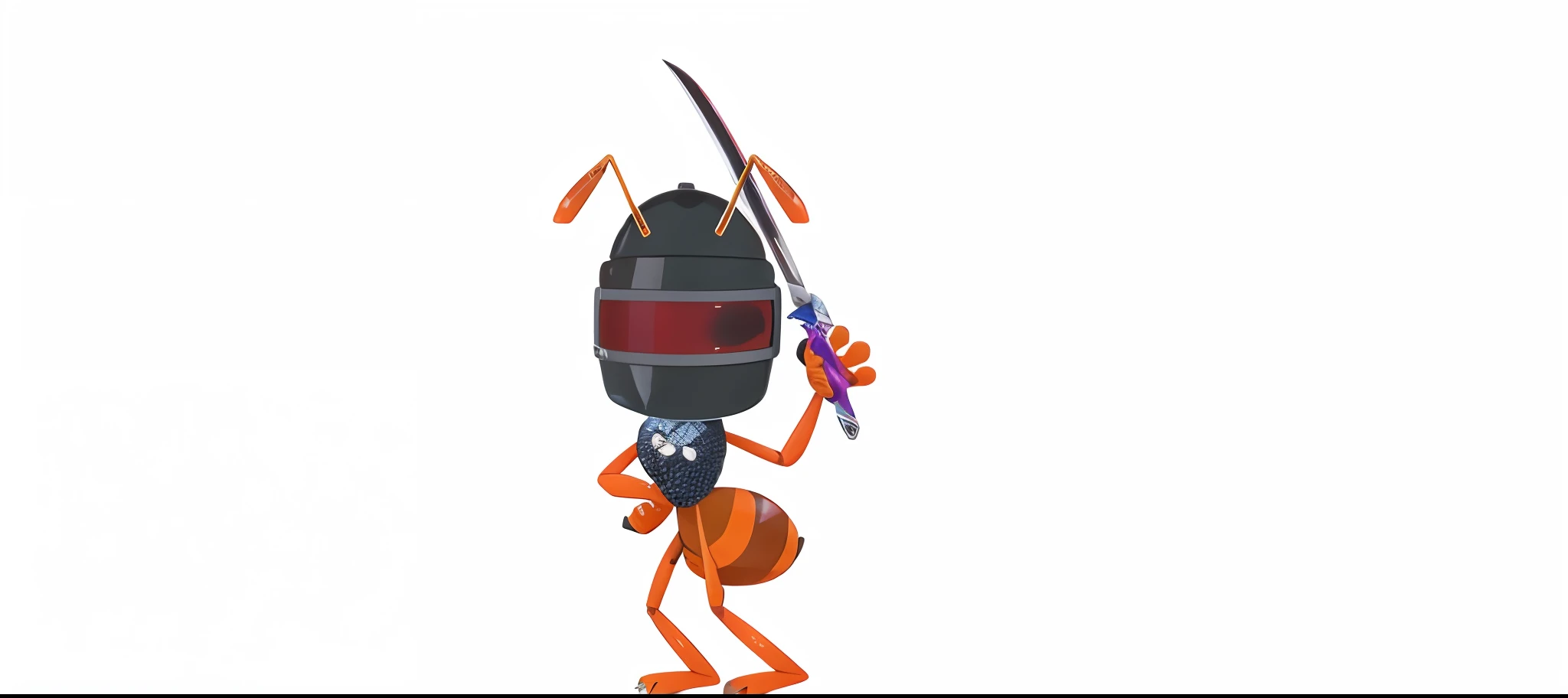 Uma formiga com o colete 3 e um capacete 3 e uma katana do freefire
