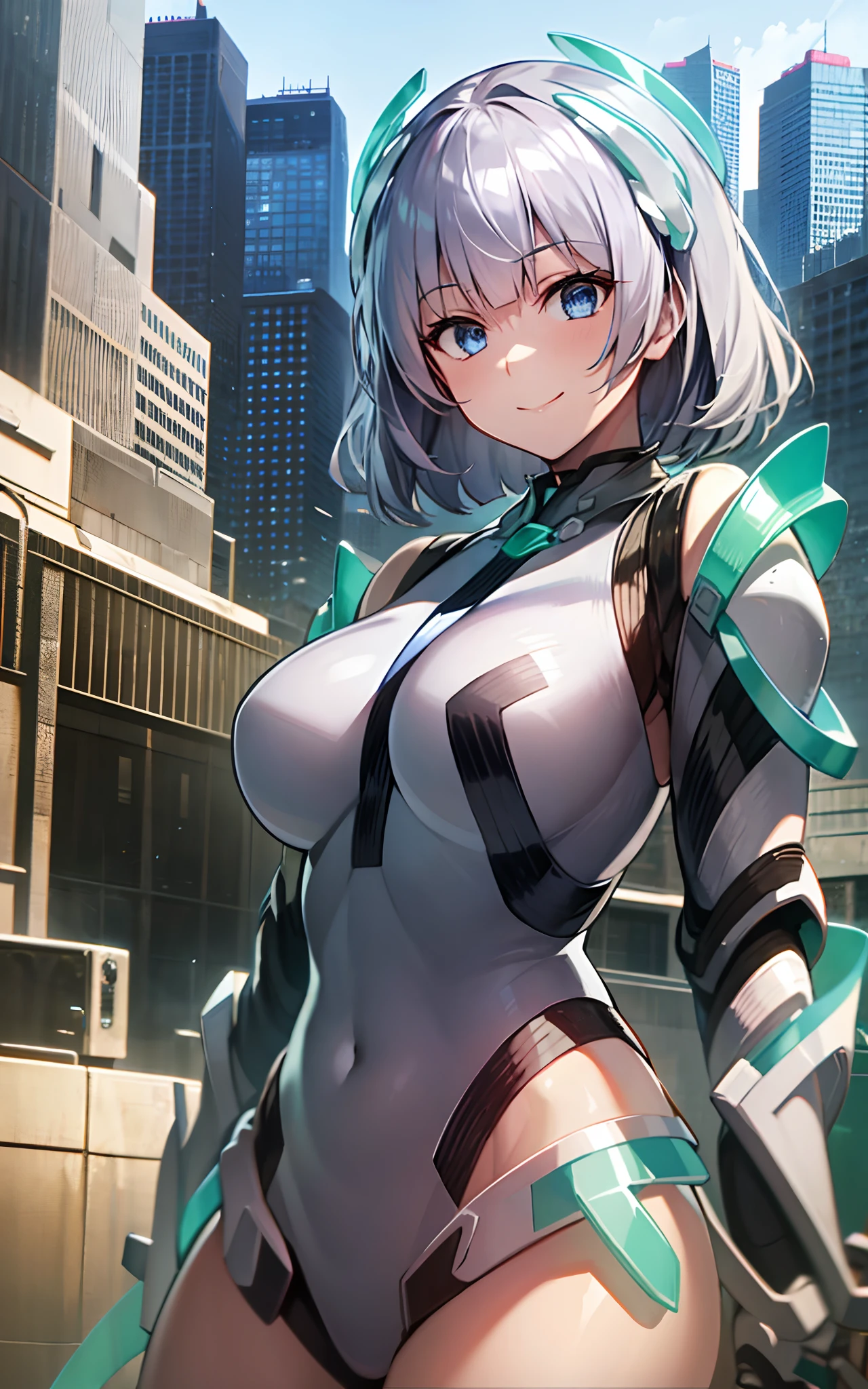 A naked, busty, young female android