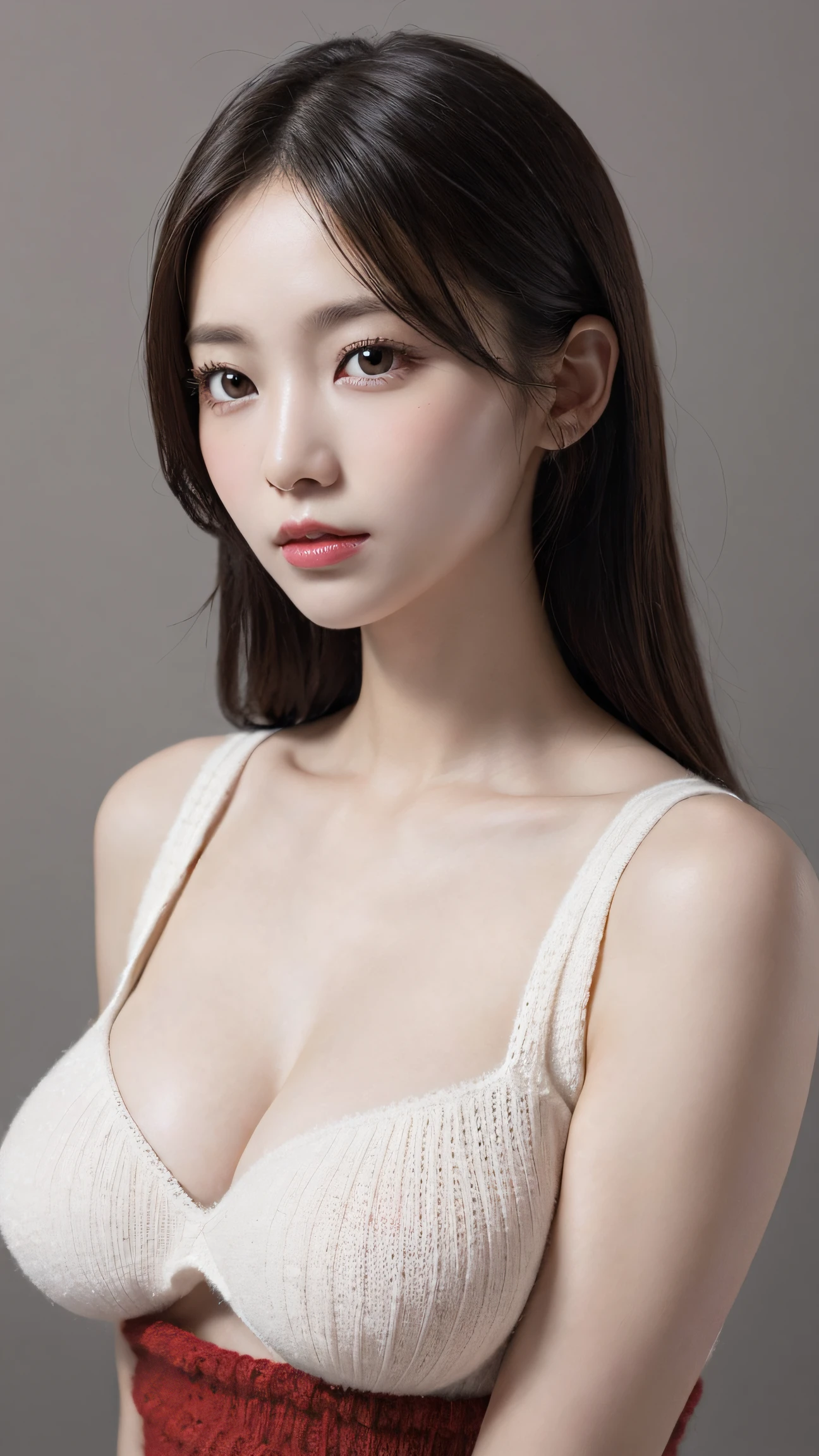 masutepiece, Best Quality, Illustration, Ultra-detailed, delicate detail, hight resolution, 8K Wallpaper, Perfect dynamic composition, Beautiful detailed eyes, Natural Lip, (Sexy red knitted dress:1.3), (((Huge breasts :1.2, and droopy breasts:1.1))), cleavage, perfect glossy skin, prefect skin, (((dazzling white skin))), moist lips, Innocent big eyes, Detailed eyes, Walking,
