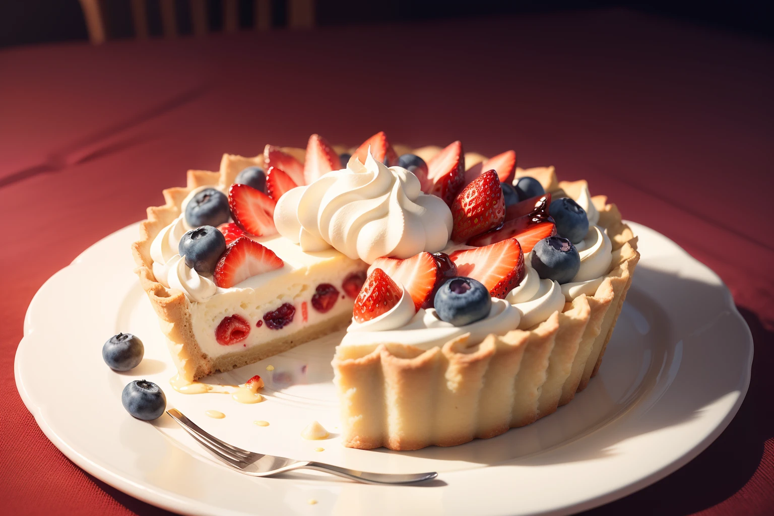 pastel, Fresh Cream Tartle with fruit Strawberry tart jam, honey, delicious, delicious ornate cut 1 Cut blueberry