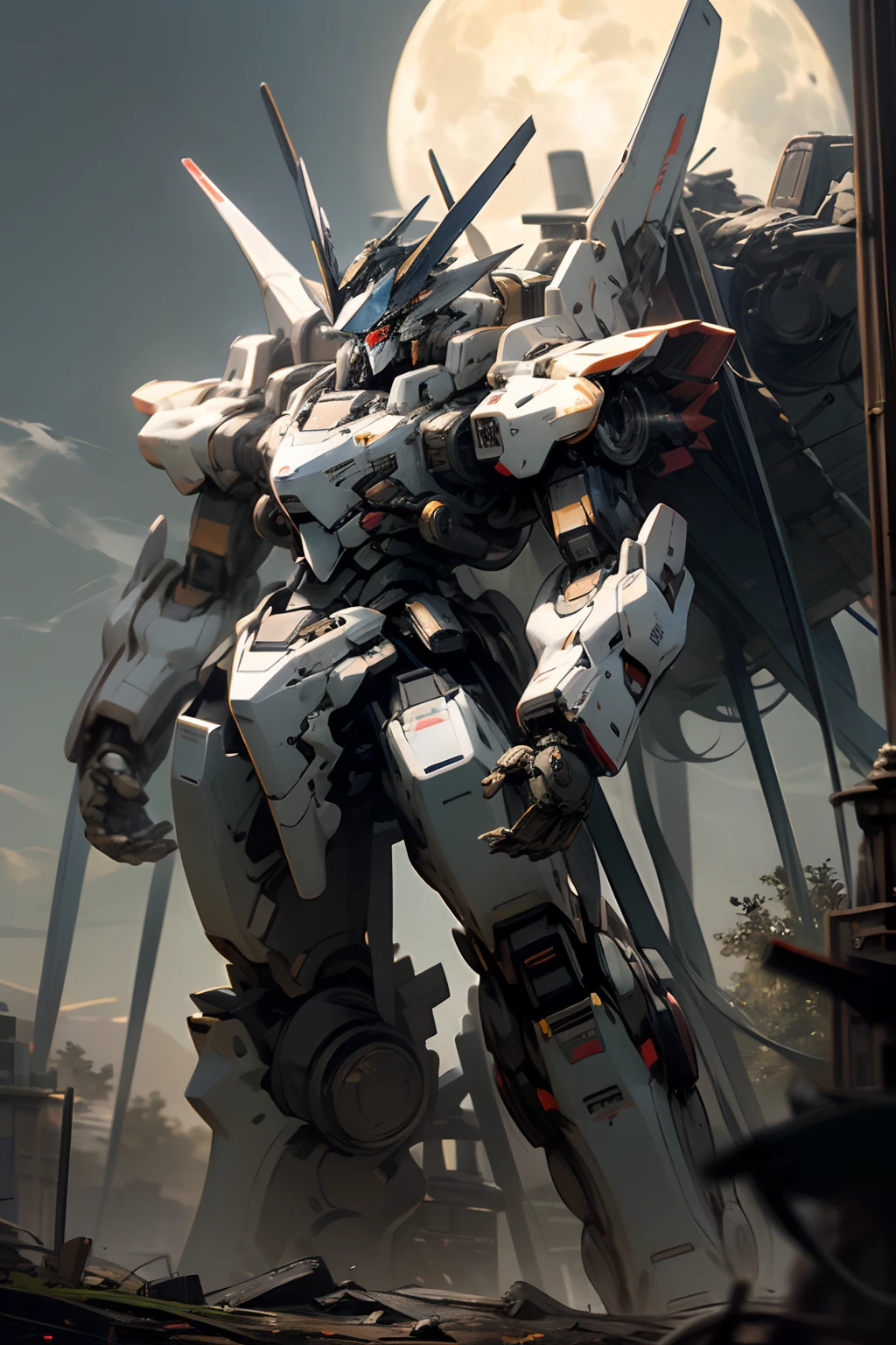 a close up of a robot standing on a hill with a full moon in the background, anime mecha aesthetic, mecha asthetic, mecha art, cool mecha style, alexandre ferra mecha, mecha inspired, ethereal and mecha theme, black mecha, # mecha, greek god in mecha style, painterly humanoid mecha