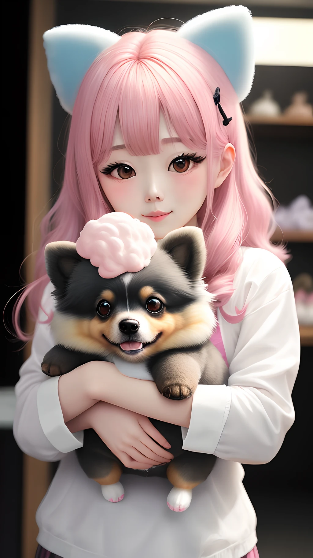 Fluffy Pomeranian made of cotton candy。