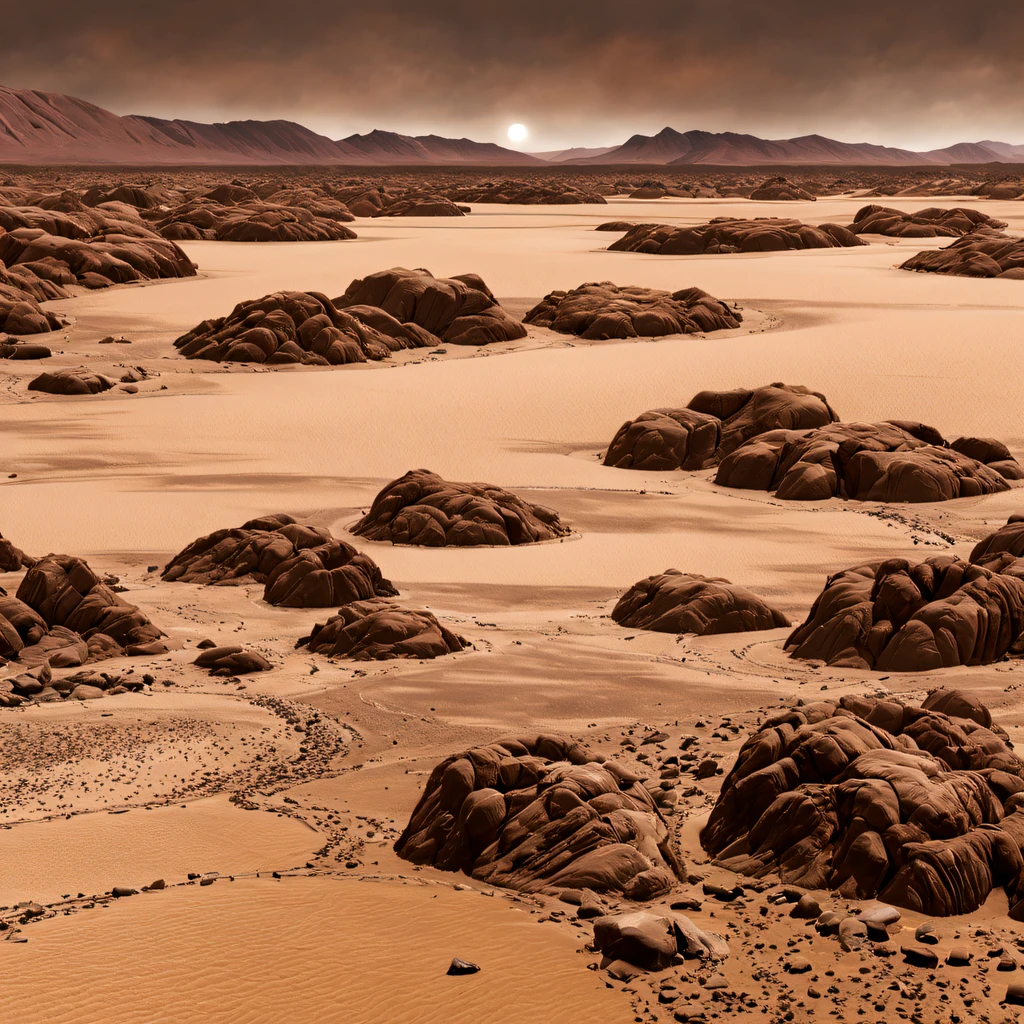 filmposter，Movie poster of the alluvial plains of the desert river on Mars，The alluvial plains of the desert river on Mars