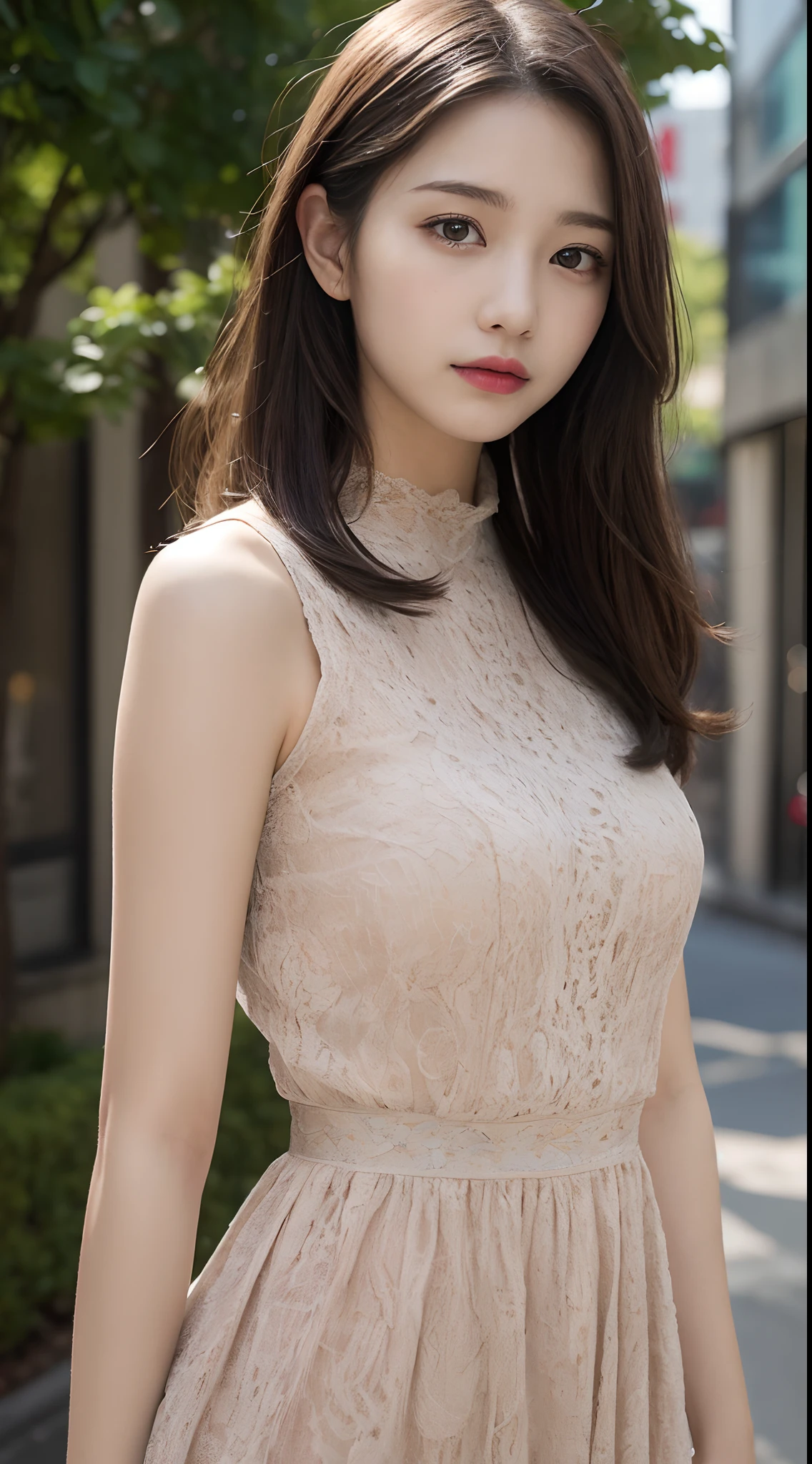 delicate detail, Hight Resolution, High Quality、Perfect dynamic composition, Beautiful detailed eyes, middle way hair, tiny boobs、Natural Color Lip,Kamimei、Shibuya、20 years old girl、1 persons、Transparent skin、glowing hair、masutepiece, Best Quality, Illustration, Ultra-detailed, delicate detail, Hight Resolution, 8K、The correct condition of the human body、random pose、、Sculptural Model Pose,Hair rising in the wind