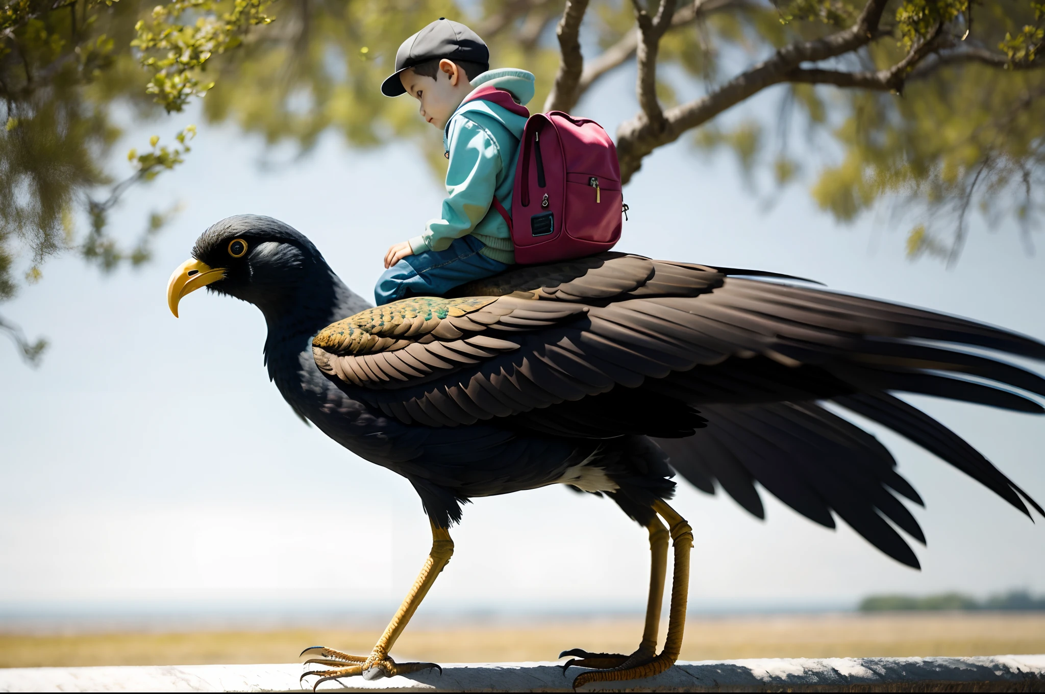 Boy on the back of a bird