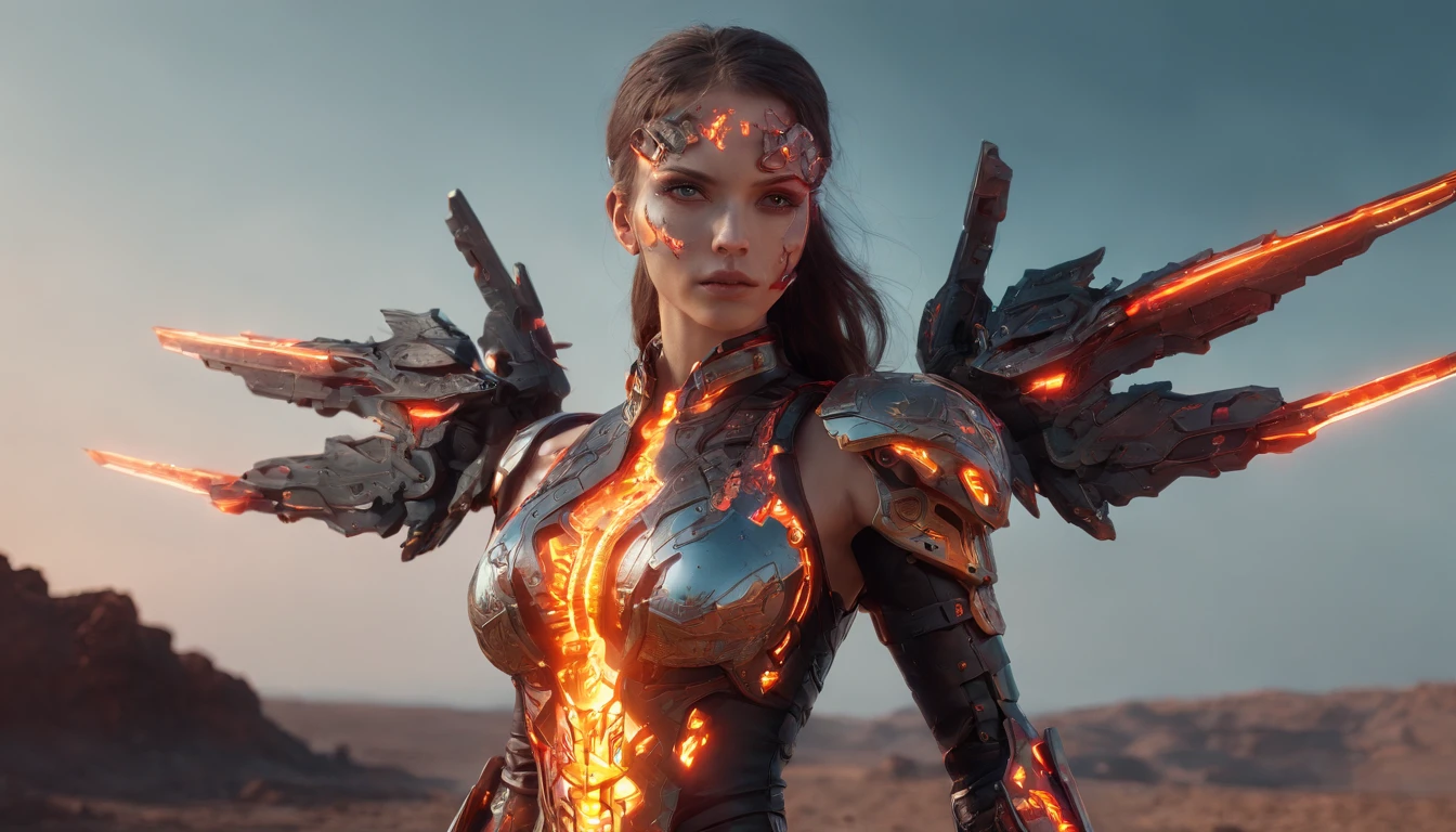 Cosmic cyberpunk Fallen Angel woman wearing Neon Mecha revealing Armour, Flaming Sword glowing light eyes, Biomechanical, eerie, Creepy, nightmarish, Very bright neon colours, Light particles, with light glowing, , Mushroom Cloud, winner of the year's best photo, the world on fire, post-apocalyptic hellscape military photography, photo epic of the year, fire on the horizon, epic cinematic shot, pure form, intricate detail, 8k post-production, High resolution, super Detail, trending on ArtStation, sharp focus, studio photos, intricate detail, Very detailed, By Greg Rutkowski, Mshiff, wallpaper art, UHD wallpaper