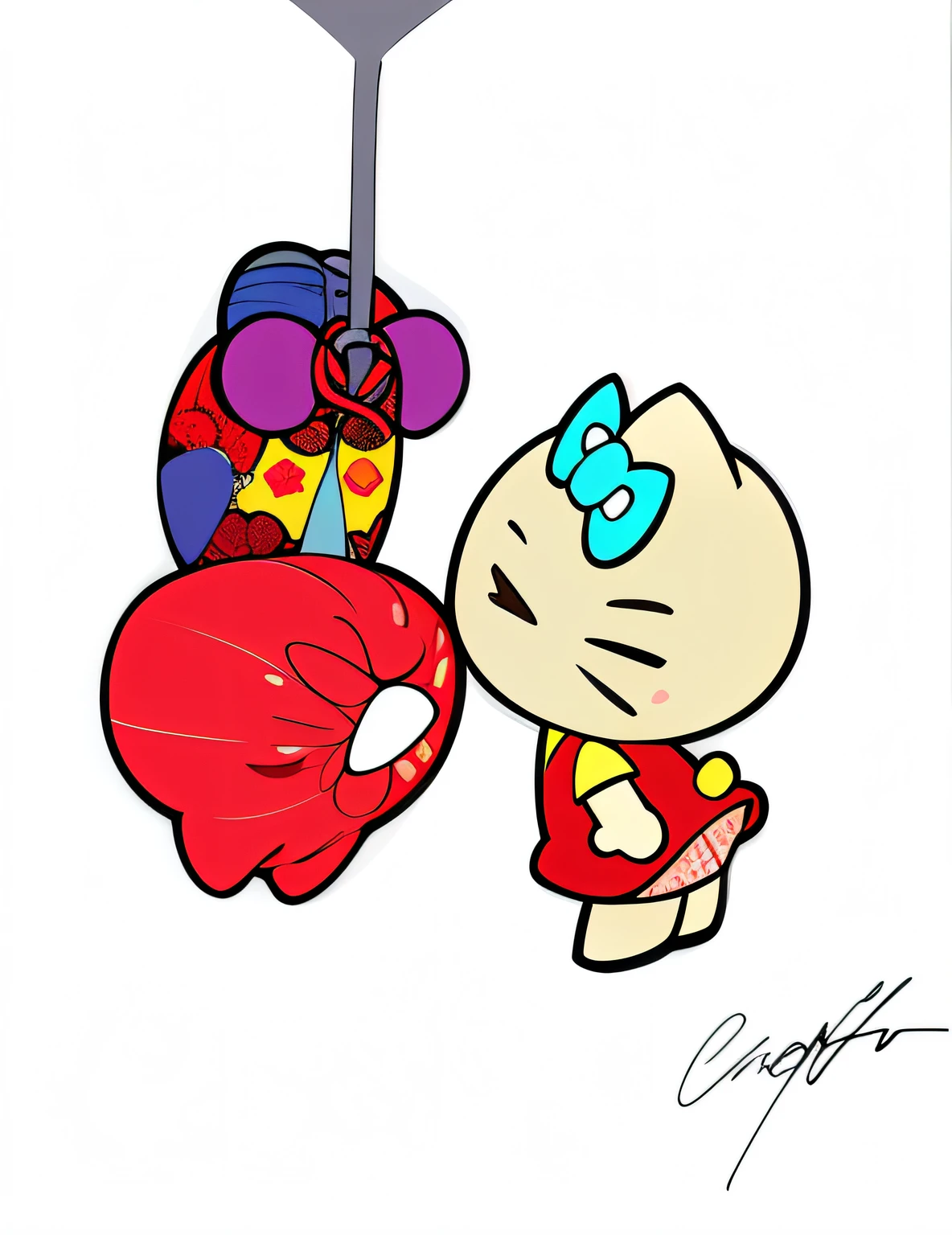 Cartoon drawing of a cat with a red dress and a red umbrella, Cute:2, Mandkau, cl, CAVS, cute artwork, chibi, inspired by Miwa Komatsu, based on Hiromu Arakawa, [ Digital Art ]!!, official fan art, inspired by Ke Jiuxi, based on Kagaku Murakami, cartoonish cute, apaixonado