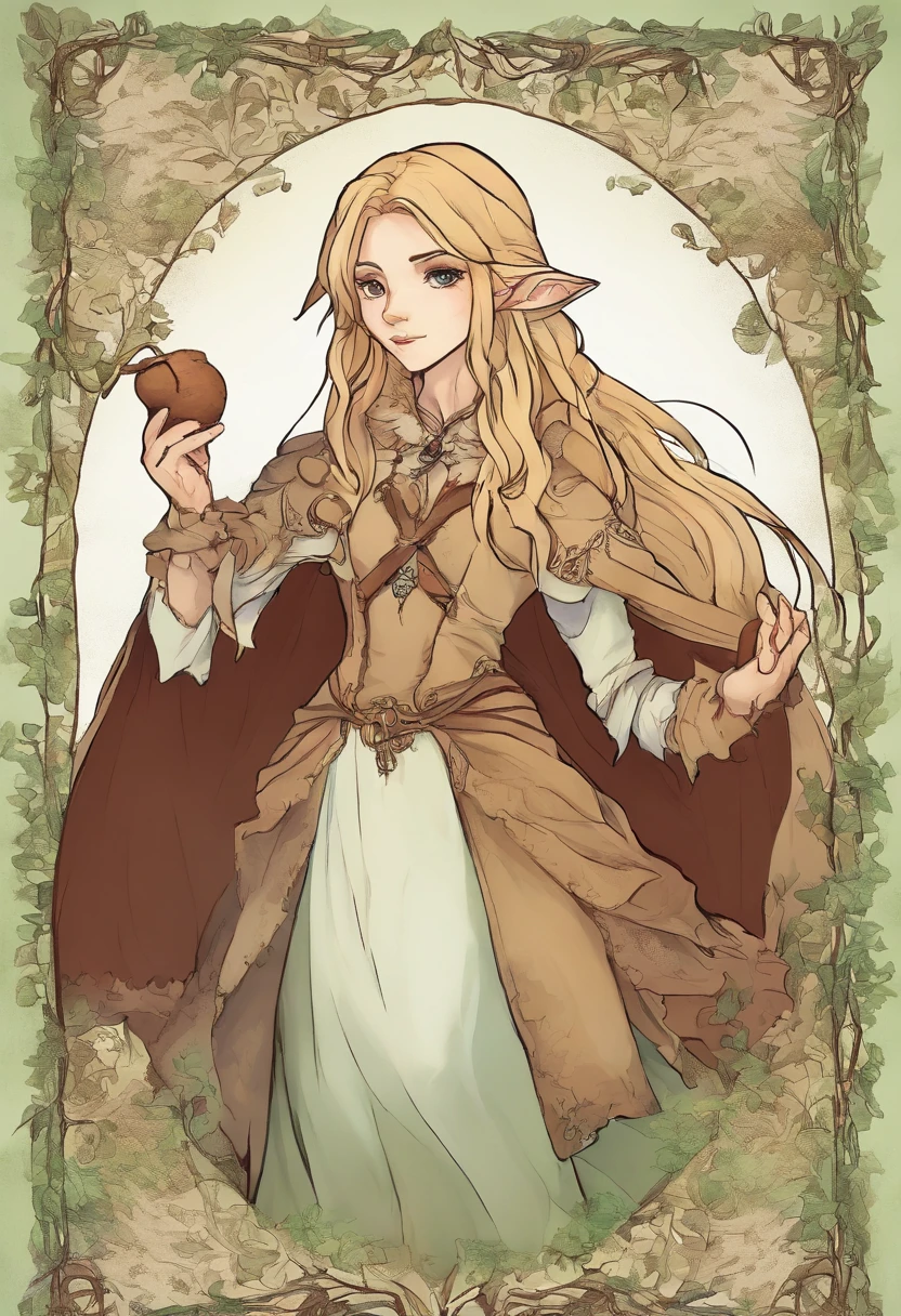 1 The elven girl held out a finger，Point forward，standing on your feet，1 wolf，The background is forest，facing at camera，Faraway view，Long shots