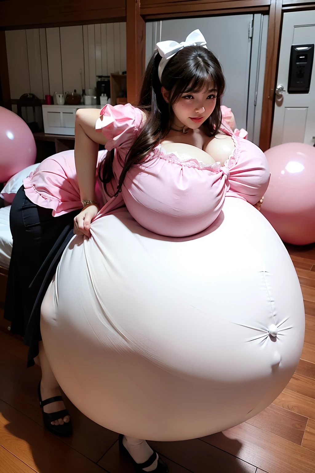 Hair Bow, Big Bump pregnant, pink western maid dress, Big boobs, nipple, cum, Big Black Balloons,16 yl, Big pregnant Belly, Big Pregnant girl, Largest Belly of Pregnant, Huge Pregnancy, background bar ,Huge 9 months Pregnancy Belly,huge belly expansion, huge belly girl, brown hair