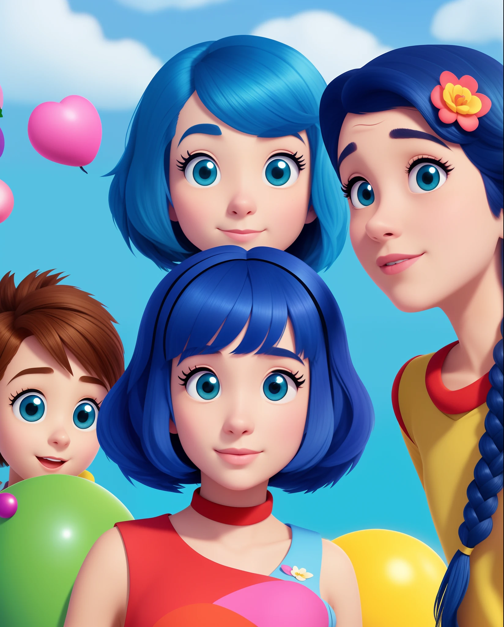 Poster de filme Disney Pixar Cartoon,menina em alta qualidade,medium neck-length hair that is slightly wavy,small lips with a mole above the mouth,camisa branca,bermuda azul escuro a cima do joelho,sapatos rosas,e meia branca,nomeado de Valentina