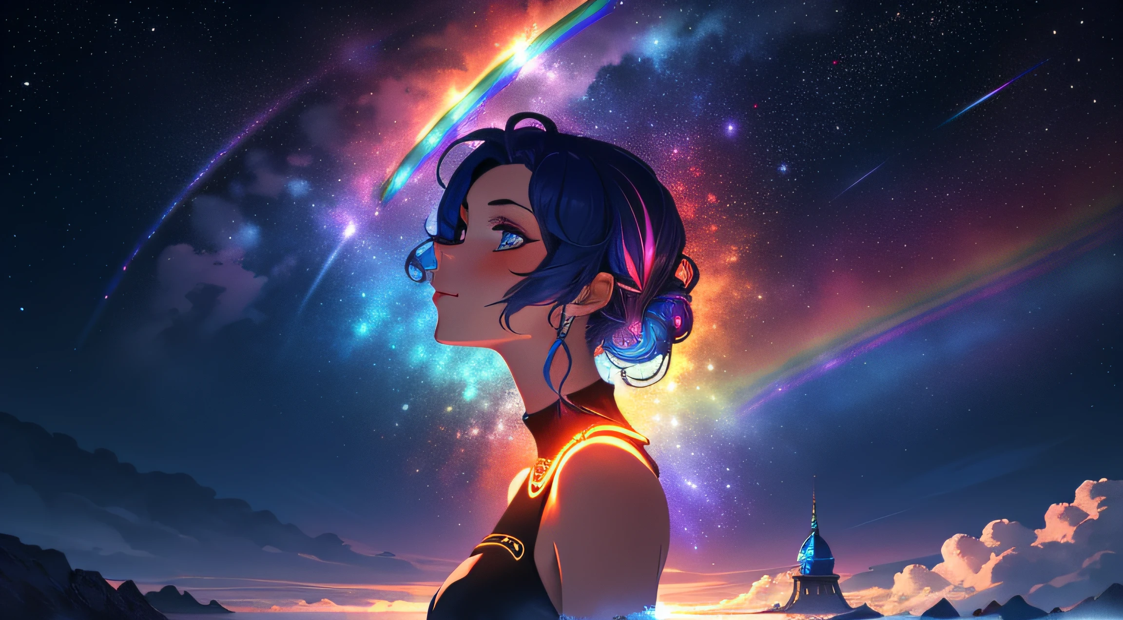 psychedelisch, Fantasy-Raum, Mehrere Planeten, Fantasy-Galaxie, 1girls, Psychedelic Goddess, Regenbogen-Beleuchtung, magisch, Meisterwerk, High quality, 4K,