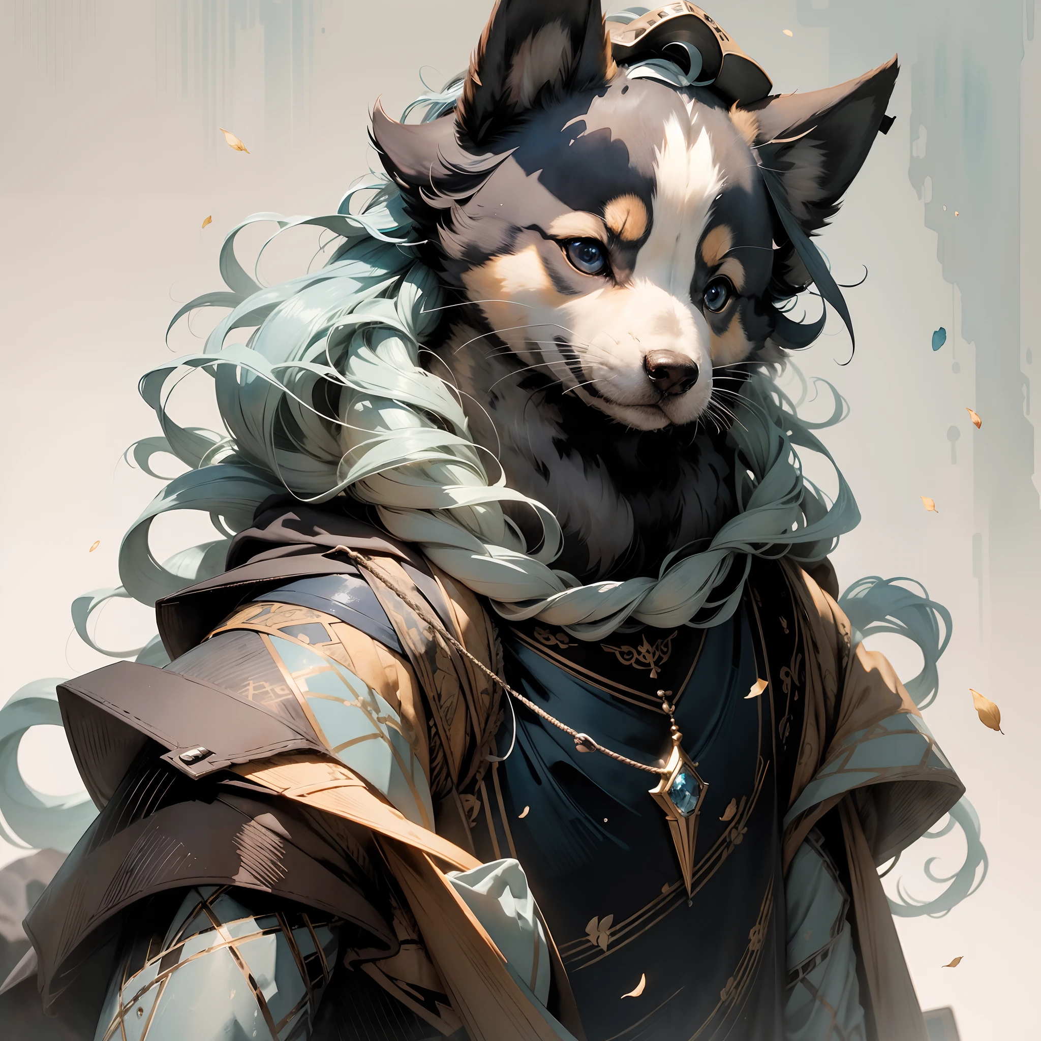 ((Best quality, 8K, Masterpiece: 1.4)),((Amazing detail: 1.3)),((Watercolor illustration: 1.2)),((high resolution: 1.1)),Thick painting style，(Critters)，1 dog，Blue solid background，in style of ghibli，head portrait，Anime avatar，Japan Shiba Inu，Grim expression，sharp look，Beautifully detailed dogs，structurally correct，フォトリアリスティック，Delicate hair，Photo art