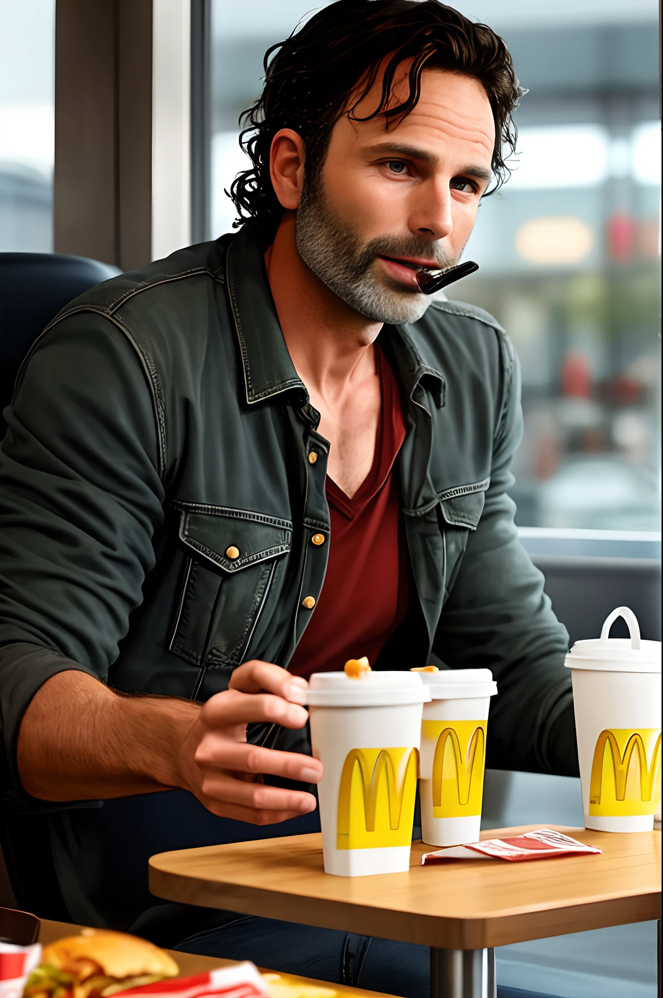 Rick grimes eating at McDonald's