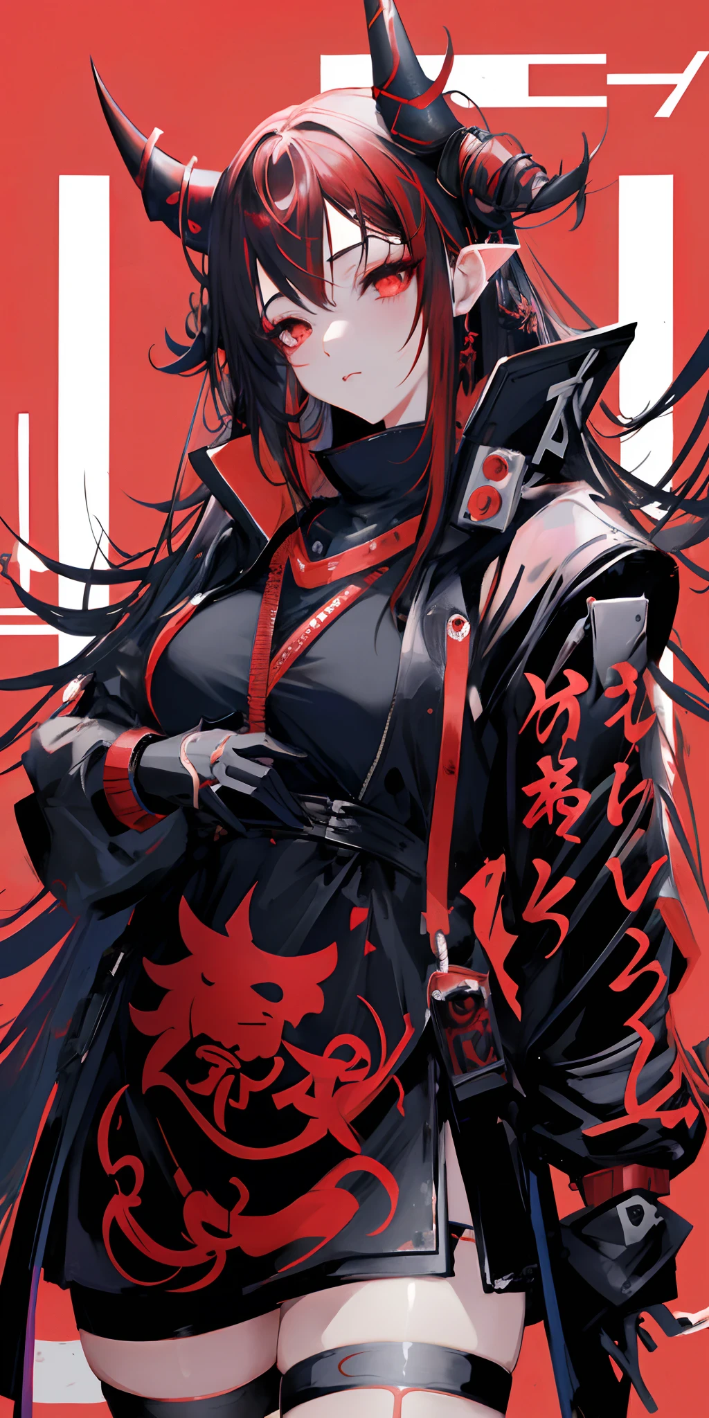 anime girl with horns and a red background, guweiz, neo goth, manga cover style, neo gothic, e - girl, e-girl, by Yang J, guweiz on pixiv artstation, guweiz on artstation pixiv, artwork in the style of guweiz, digital cyberpunk anime art, hyper - goth