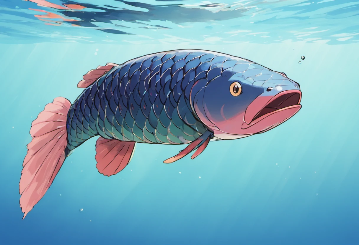 Arapaima, large scaly fish, whiskers, water/steel type
