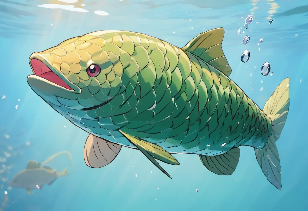 Arapaima, large scaly fish, whiskers, water/steel type