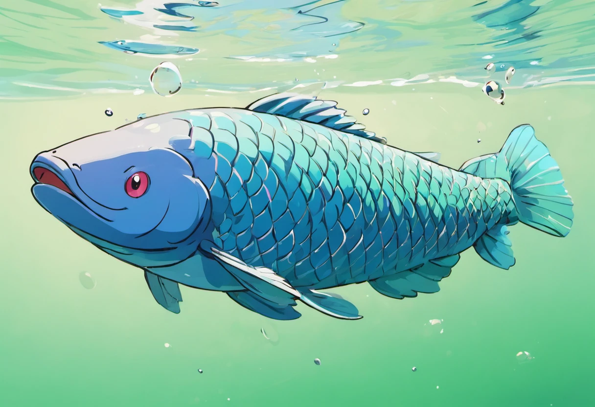 Arapaima, large scaly fish, whiskers, water/steel type
