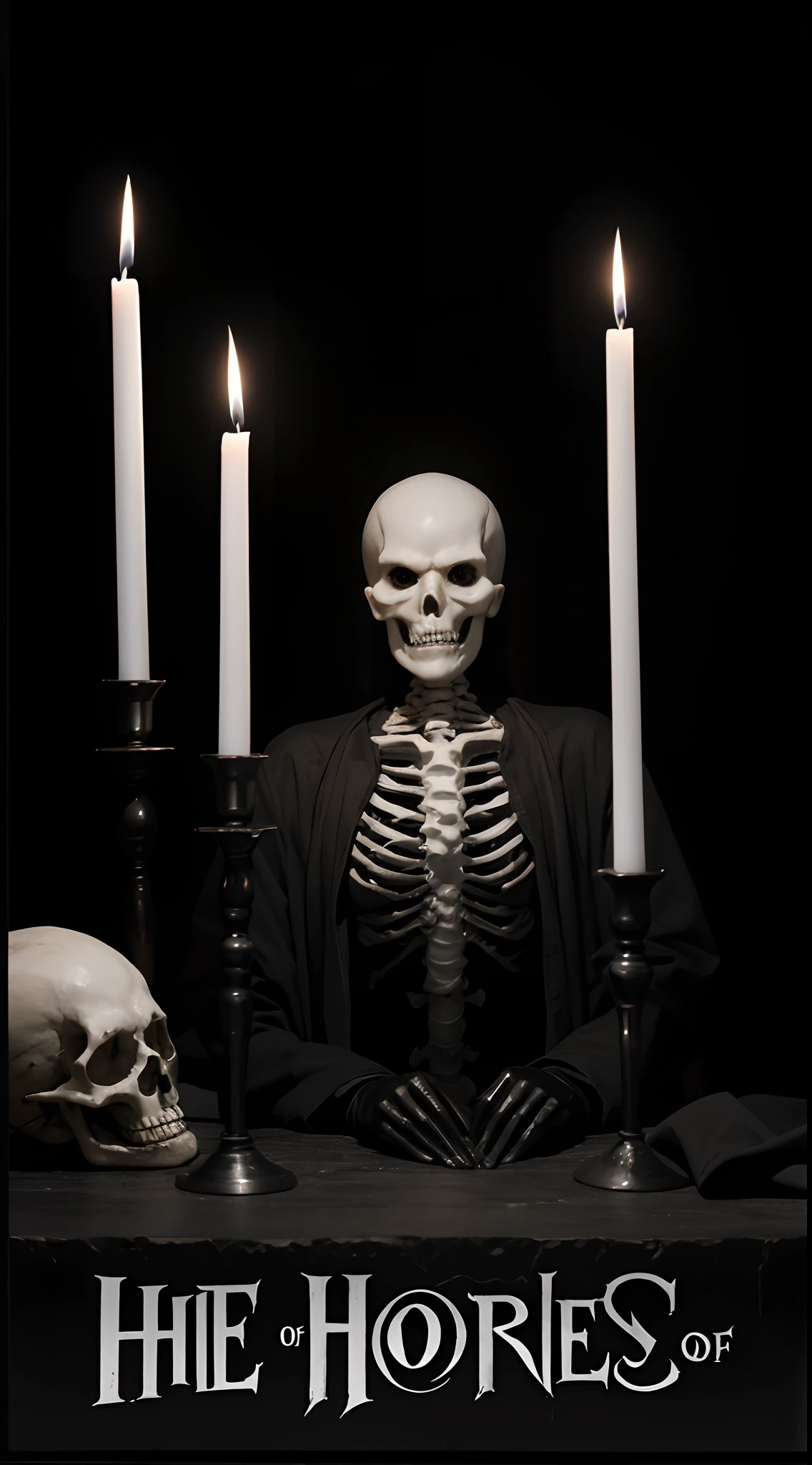 《House of Horrors》filmposter，poster for，waxy candles，burial site，skelleton，Black and white，
