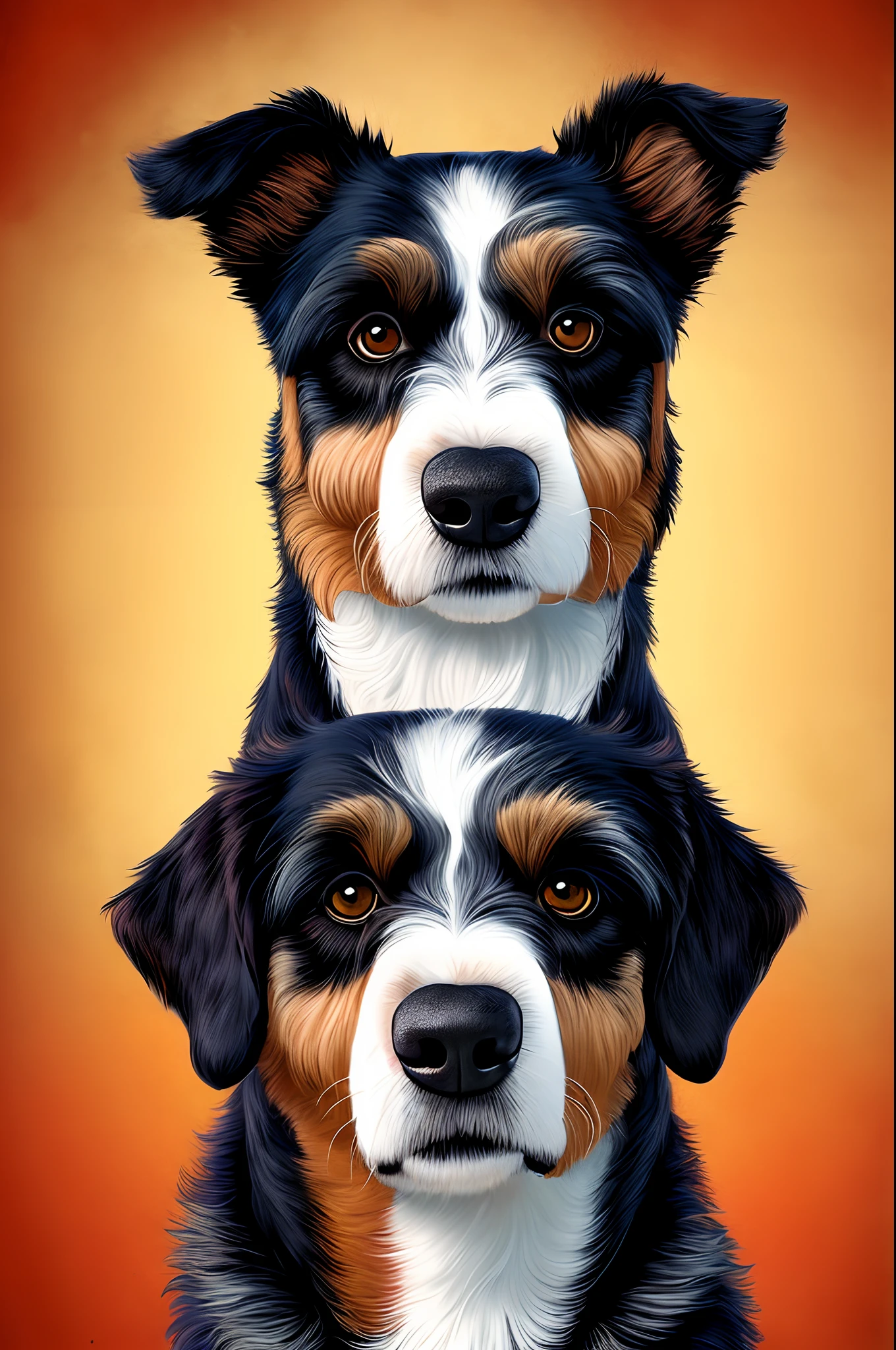 Pixar movie cover of tri colored Bernedoodle named ash