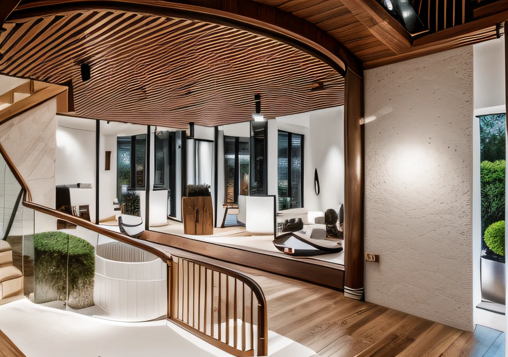RAW photo, Masterpiece, high quality, best quality, authentic, super detail, interior Aluminum Window Showroom, impressive aluminum window display space, functionality, Sample door and window display area, ((modern plaster ceiling with magnetic led lights)), (Modern minimalist lines:1.2), tree,(sunset), archdaily architecture, (high detailed :1.2), 8k uhd, dslr, Spot lighting, high quality, photography shot with Leica CL with Leica Summilux-TL 35mm f-1.4