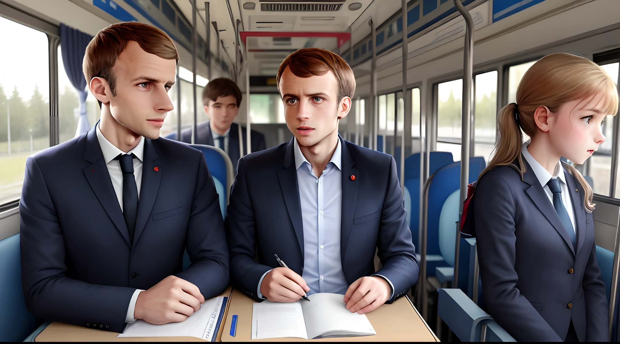 Macron dans un bus scolaire