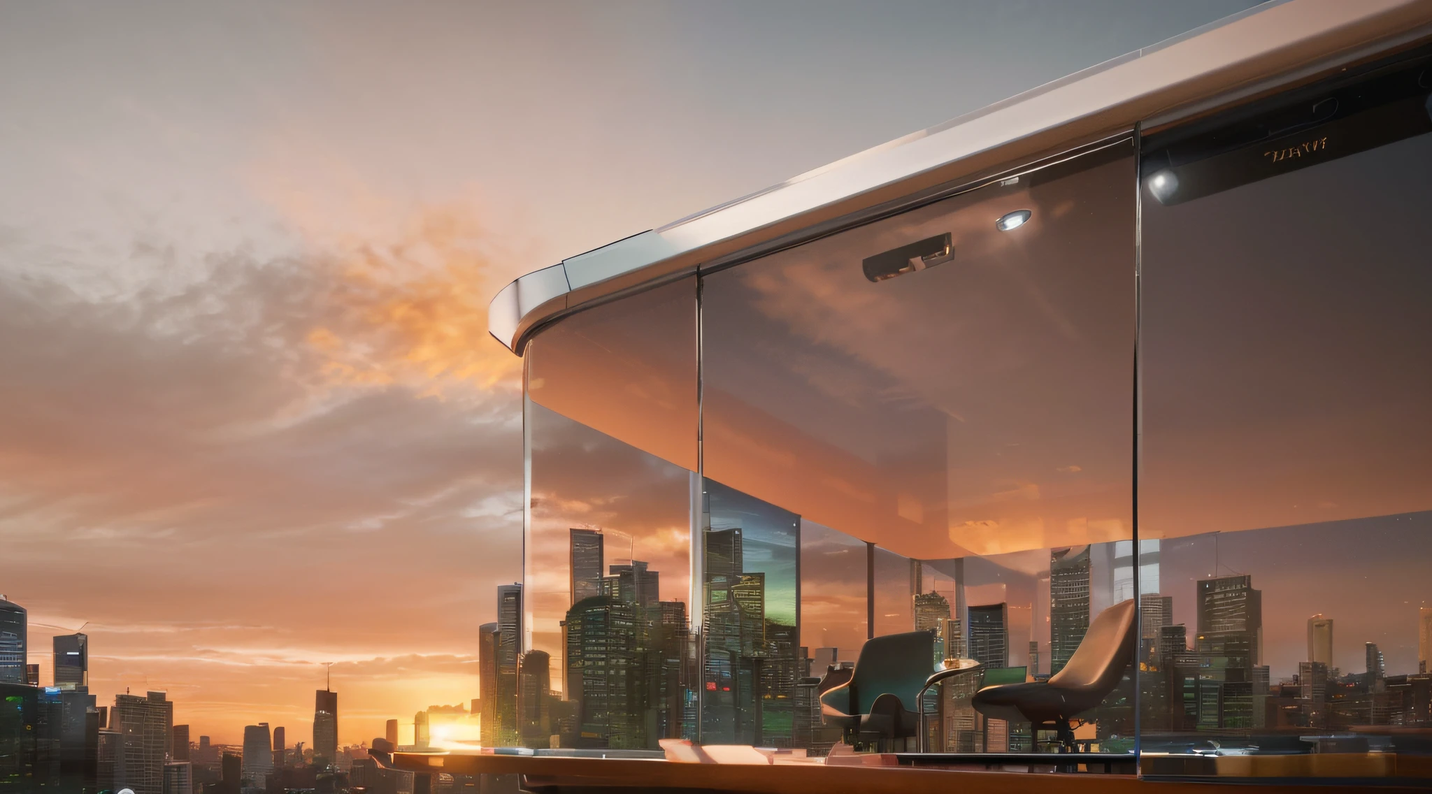 City and sunset views on glass tables，Lifelike rendering style，32k ULTRAHD，Futuristic Victorian style，hyper HD，Australian landscapes