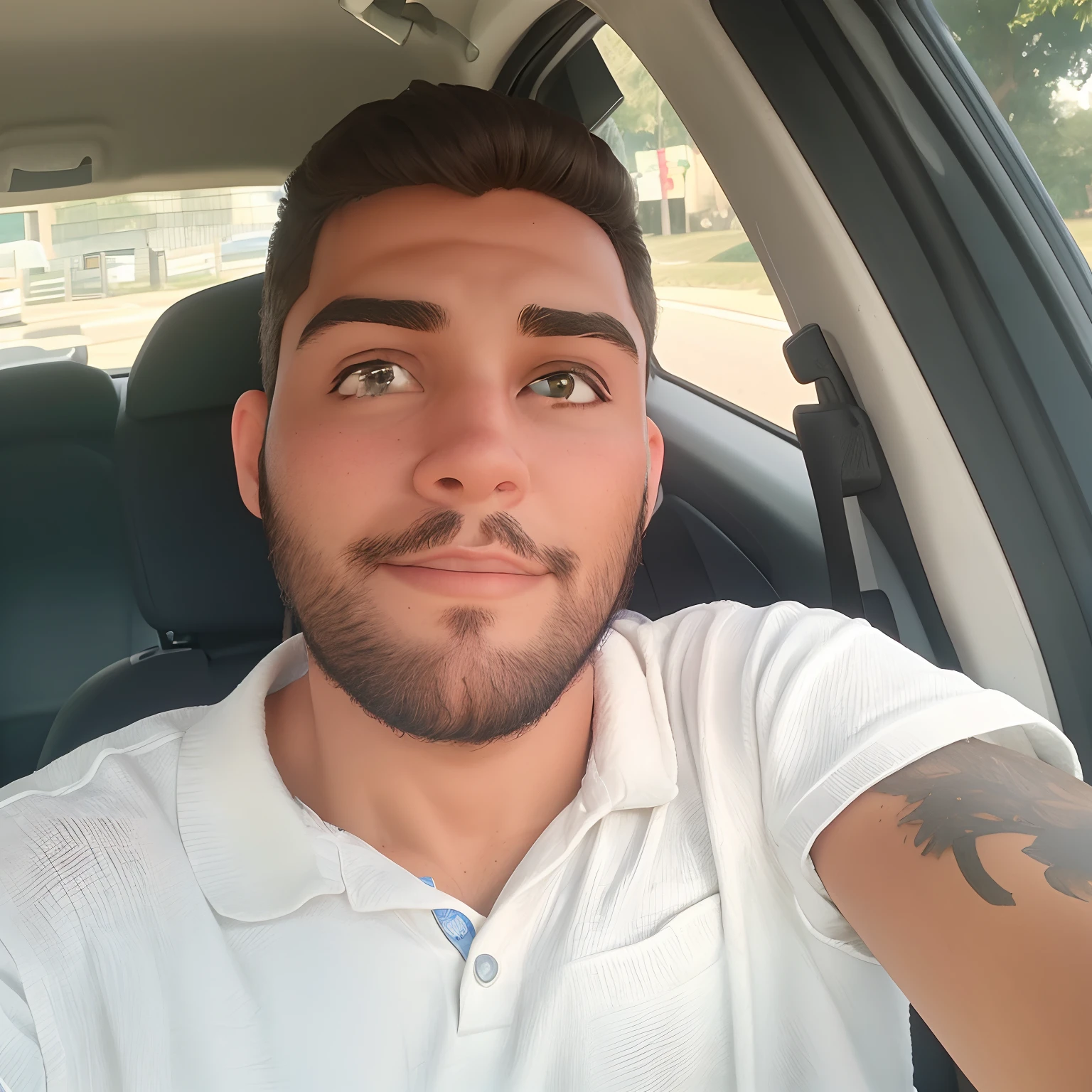 jovem de 25 anos com barba dirigindo carro