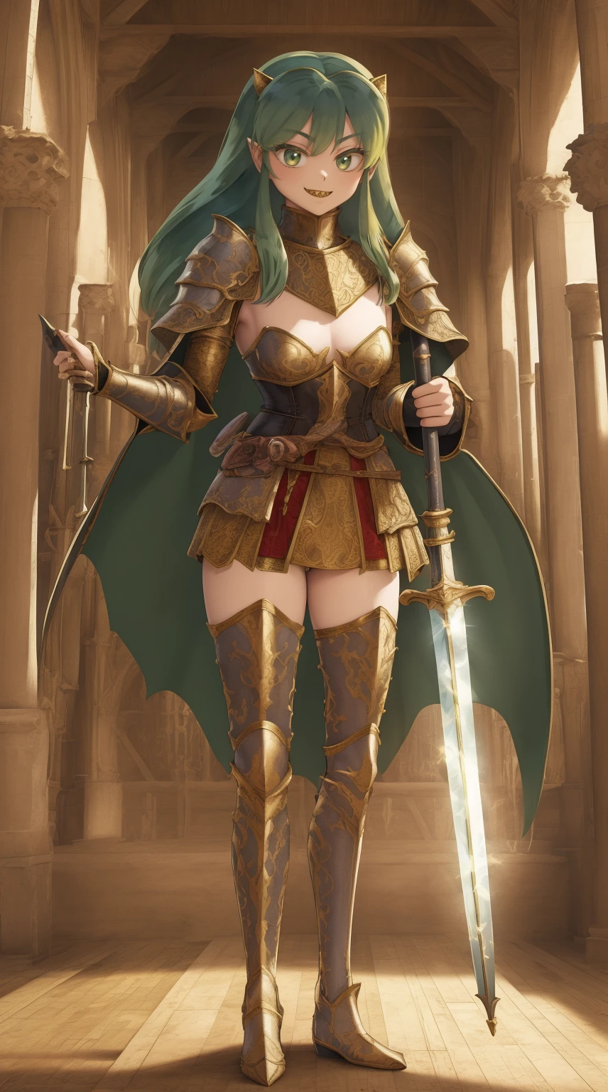 masterpiece, best quality,medieval armor, corset, breastplate,lum, , urusei yatsura, cloak, pants, pullover, kimono,martial pov,, pantyhose, sharpteeth, standing,smile, matial art, sword holding, full body, boots
Preparing