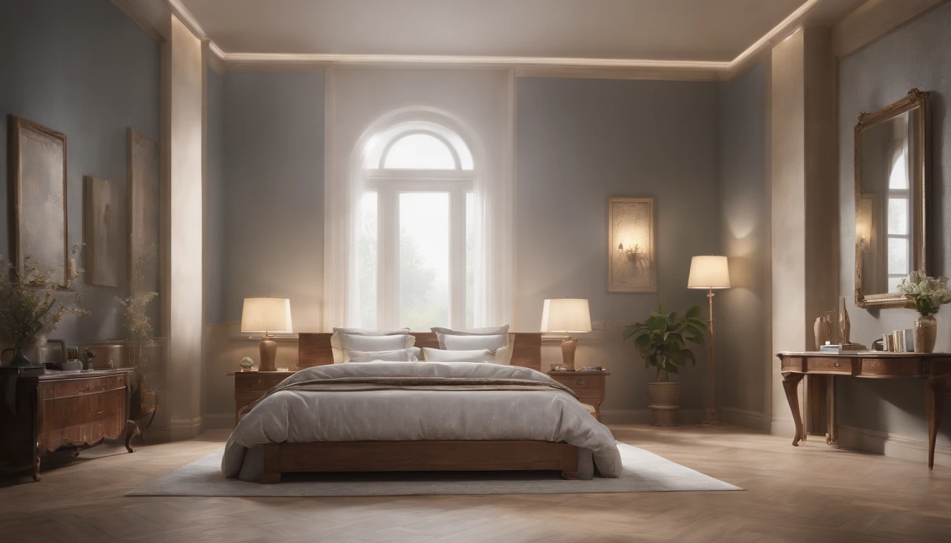 (professional 3d rendering:1.3) af (Actual:1.3) world's best artwork, (((full interior for the most luxurious royal style bedroom)), 8k unified rendering, lighting very good light, bold shading, Detail, extremely detailed, (vibrant, photo-realistic, Realistic, Sharp focus, 8K) , (Very detailed:1.4), Digital painting, rendering by octane, art station, concept-art, smooth, Sharp focus, illustration, (Global lighting, Studio light, volumetric lighting), art station