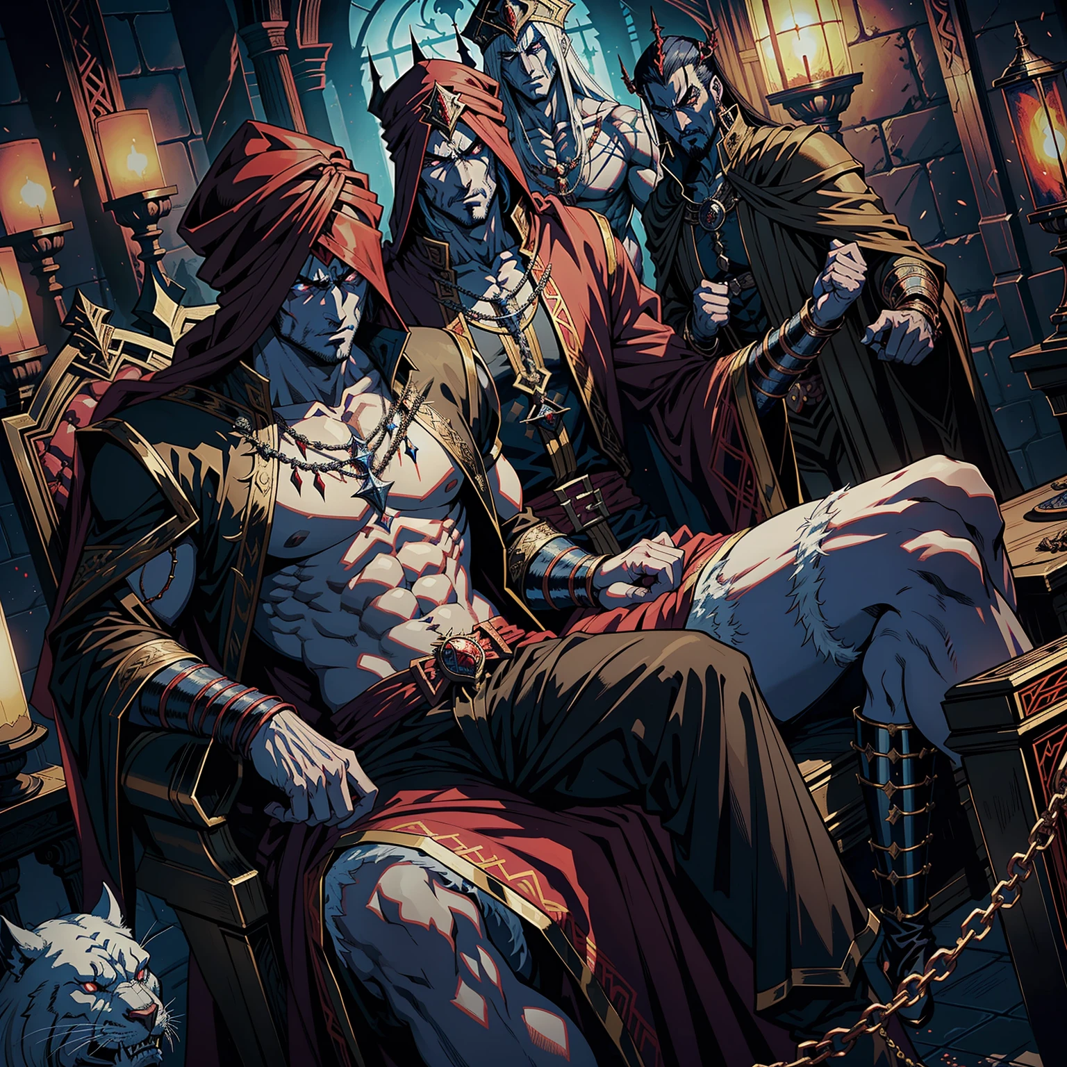 Castlevania Hyper Realistic Shadow Lord Super Detailed Dynamic Shot Master Piece of Lord Dracula Medieval Arab Warrior with Red Turban Scary Face Hokuto No Ken Structure Muscular Face Kenshiro sitting in his legendary Moroccan throne surrounded by demons and 3 scary demons Speaking of old rolls Cinematic Scenes Epic Movie Hyper Realistic Movie Legendary Movie Epic Movie Epic Movie Epic Movie Epic Movie Epic Movie Epic Movie Epic Movie Epic Movie Epic Movie Epic Movie Epic Movie Epic Movie Epic Movie Epic Movie Epic Movie Epic Enlarged 3D View Lower Angle