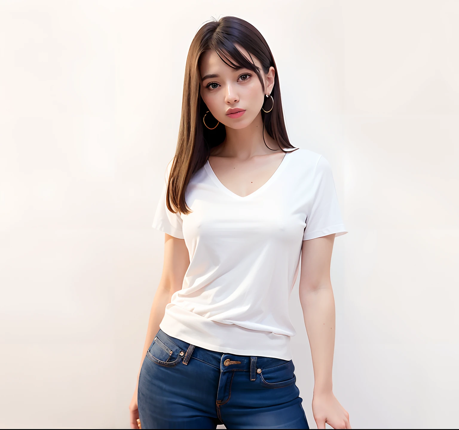 Una mujer con camisa blanca y pantalones negros posando para una foto, Vestir blanco en V - Cuello, camiseta blanca, Uso de V - Neck Top, Camiseta blanca, camiseta blanca, Parte superior blanca, Vestido con una camiseta blanca, camiseta blanca lisa, Camisa ajustada, vestido con una camiseta blanca, Camisa blanca, con camisa blanca, Ropa blanca