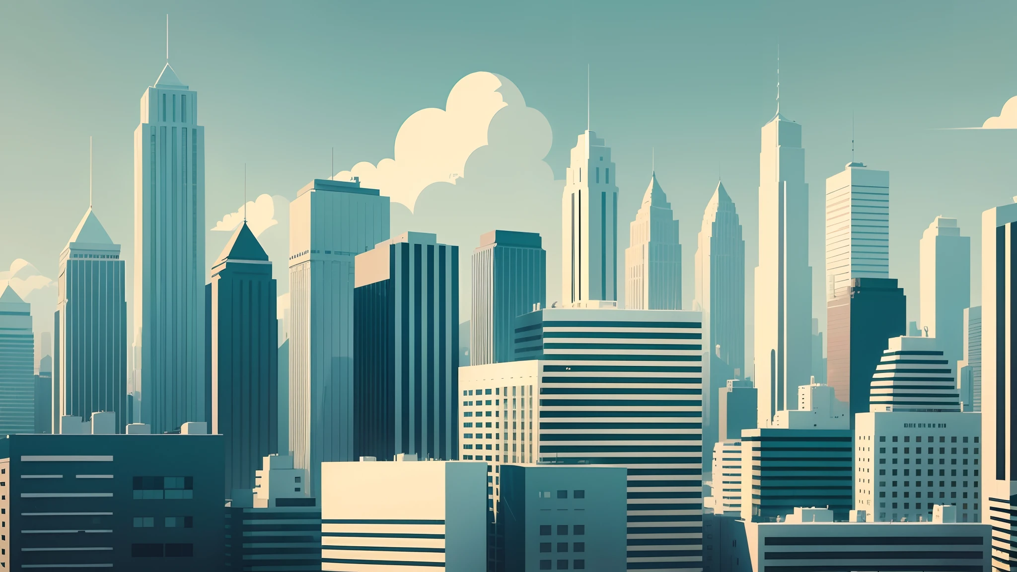 Cityscape, in the style of graphic design minimalistic, animated gifs, simplicity, colors, white background , Flat Design --auto --s2