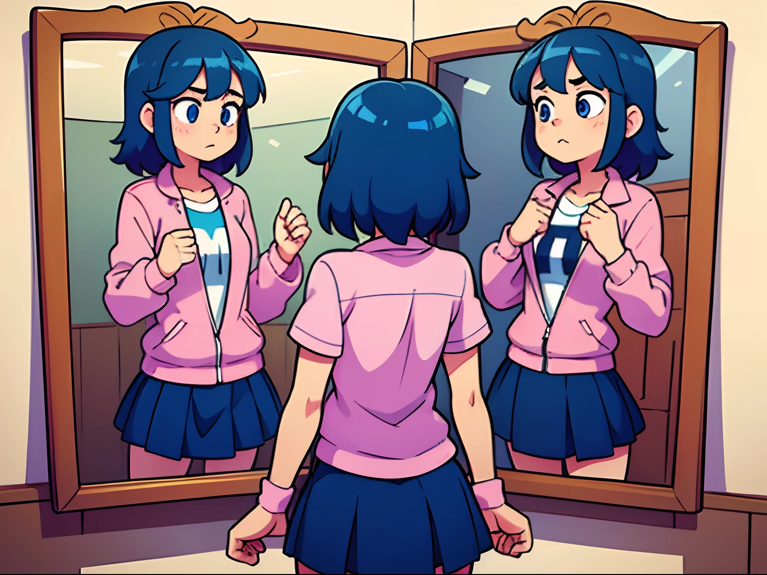 s girl,looking in a mirror,Schizophrenia,Three distinct selves