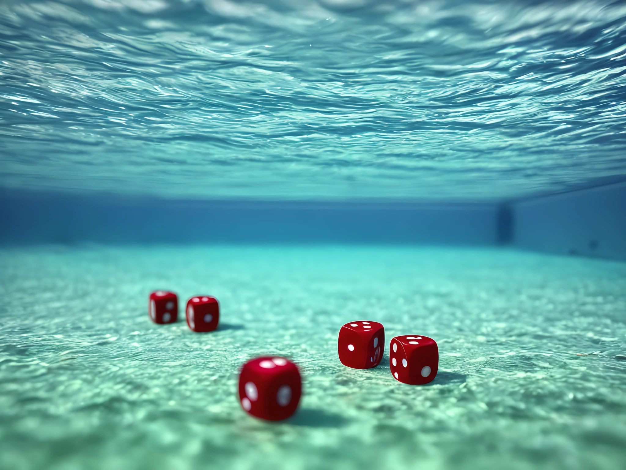 Photo of a dice on fire underwater in a swimming pool
