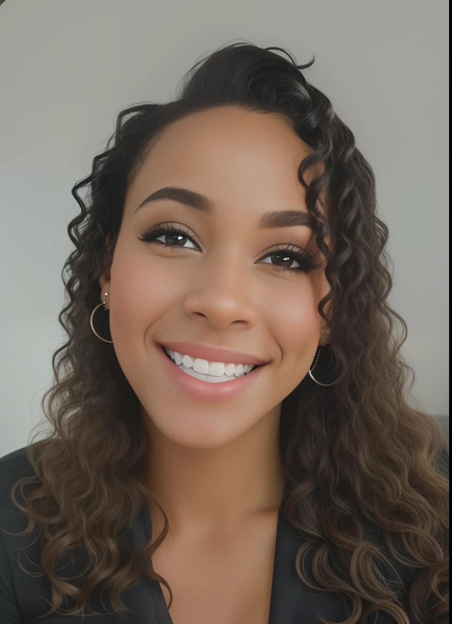 Disney Pixar uma mulher com cintas sorri enquanto veste uma camisa preta, youtube video screenshot, foto de retrato detalhada, medium close up portrait, close-up headshot, Alexis Franklin, foto de uma mulher negra, suave em _ O pano de fundo, happily smiling at the camera, retratado dos ombros para cima, Directed by: Lena Alexander, retrato completo em close-up, fechar retrato, smiling at camera