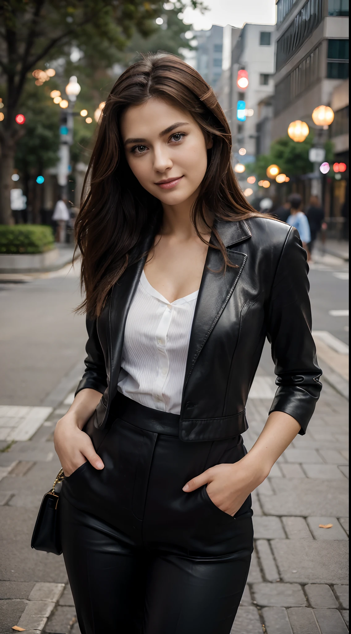 woman in a business suit is standing in the lagoon, dark woollen suit, white blouse, loose tie, dark woollen jacket, waistcoat, closeup fantasy with water magic, beautiful maiden, tight clothing, wet clothing, realistic oil painting, bright sunshine, dripping wet, in water up to her shoulders, beautiful realistic painting,  hyperrealist portrait in a river, fully clothed, cute shot, narrow depth of field, 8k,  drenched, ((soaked)), dripping water, dripping oil, heavy clothes, soaked in oil, wet all over, rouge lipstick, wet dripping hair, faint smile