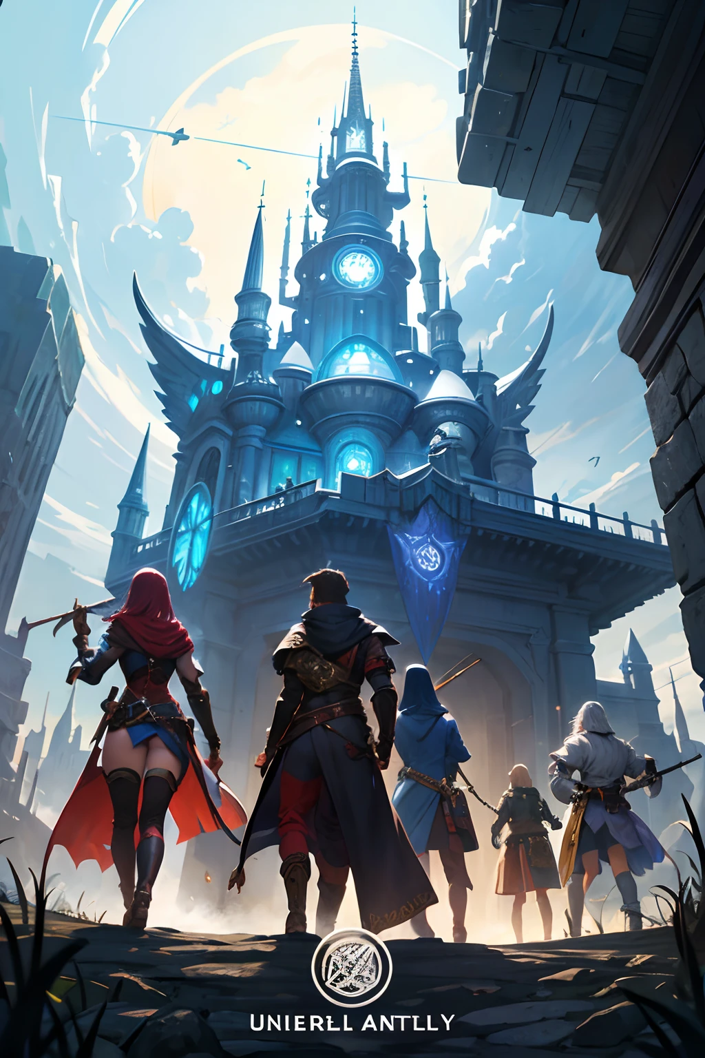 Cover for universal RPG rulebook. Fantasy and Science Fiction. ((No characters))