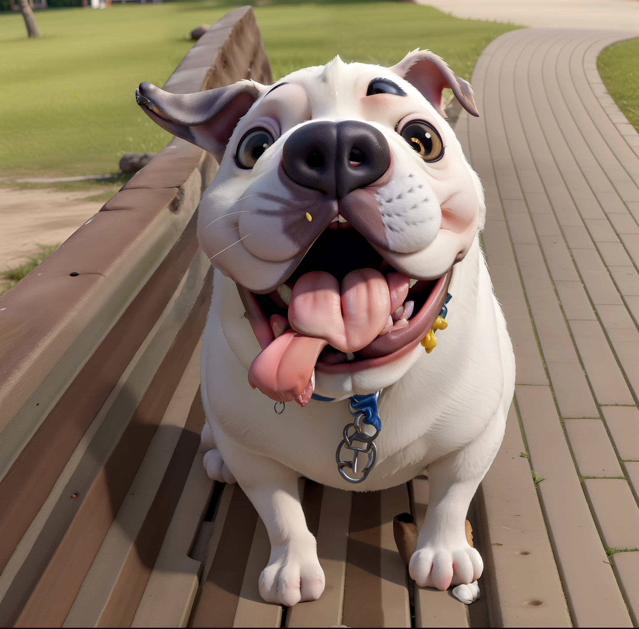 there is a dog that is sitting on the floor with its tongue out, Directed by: Emma Andijewska, extremamente bonito, muito bonito, por Austin English, cara muito boa olhando!!, Nice face, Gorgeous features, com focinho branco, Directed by: Ivan Trush, bochechas cheias, Tongue out, ridiculamente bonito, queixo enorme, olhar orgulhoso, looking smug, Winston