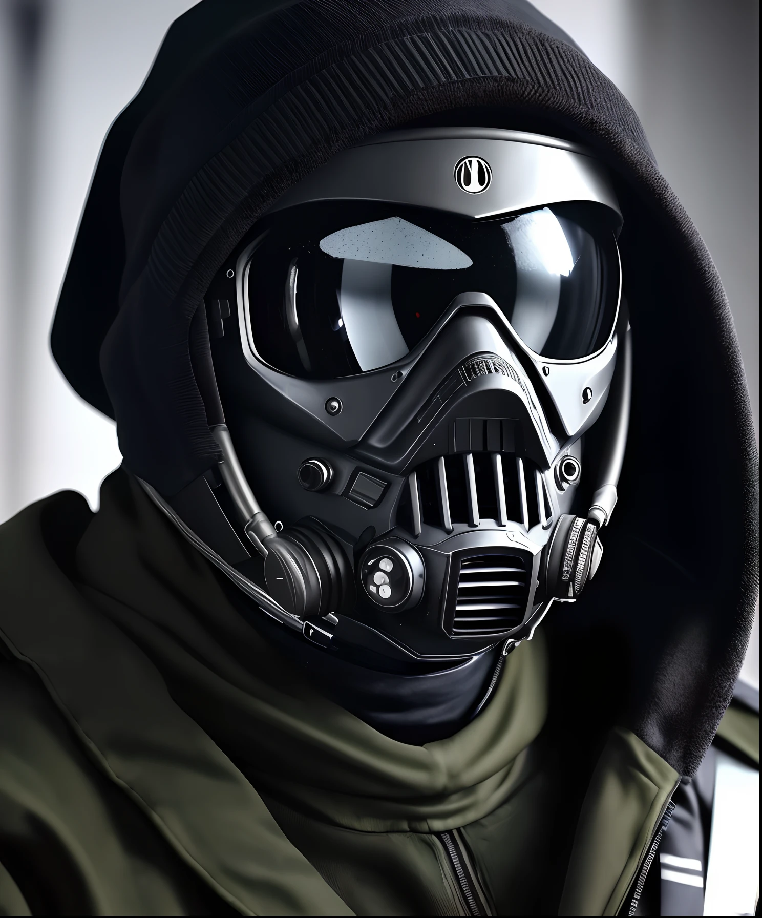 Jovem homem , mascara de gas , Military Symbiotic Clothing , Powered by X-ray Vision, toque corrosivo, controle de planta 4k