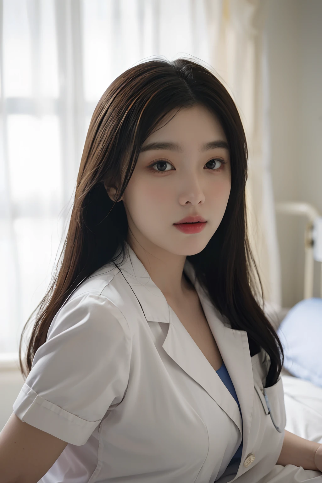 1girls, bestquality, hospital,Patient Bed,Realistic, real light, large boobs、tremendously big.,beste-Qualit, ultra-high resolution, (photorealistic portrait:1.4),master-piece, hospital, Whole body,Female Doctor,doctor,Female Doctor,White Gown,viewer look.