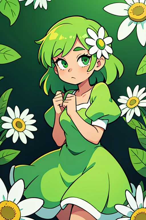 An Alraune monster girl, with rose petals, wearing a red dress, alone, inside a garden at night, in high detail in master quality