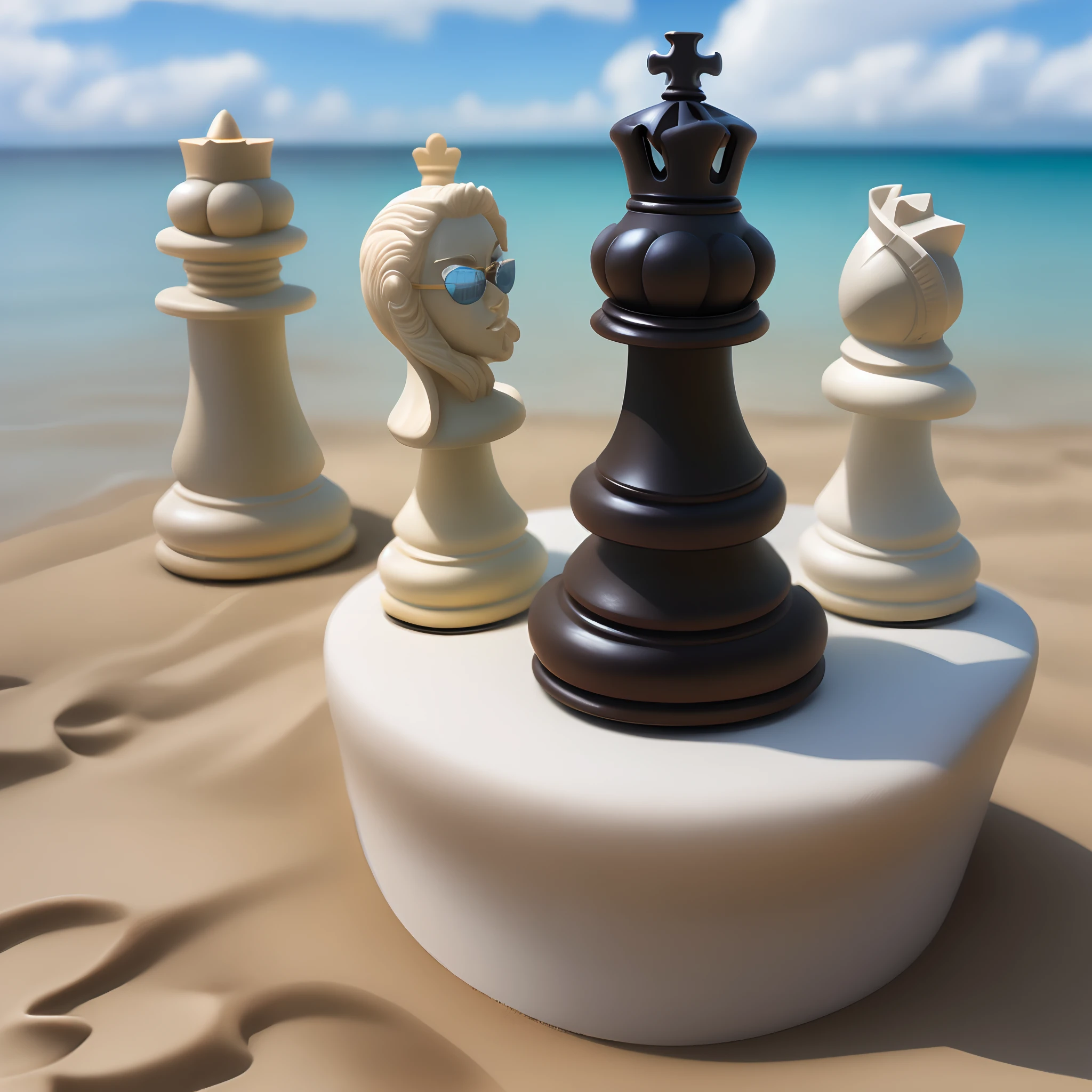 Chess piece with sunglasses on beach