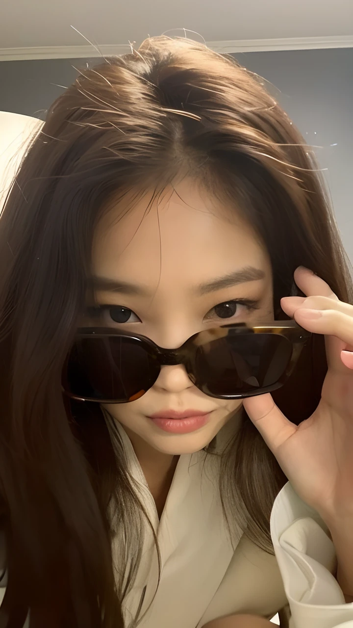 Araffed woman with glasses on her face and a white shirt, jennie blackpink, with sun glasses, Jinyoung Canela, SFW, with sunglasses, Jaeyeon Nam, Ulzzang, with square glasses, Heonhwa Choe, TaeJune Kim, With eye Glasses, Gongbi, imagem vazada, wearing small round glasses, in sunglasses