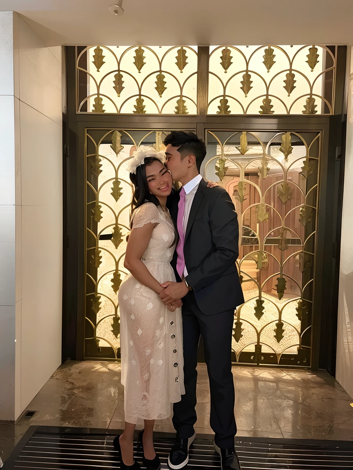 There's two people in front of a door, Tyler Edlin e Natasha Tan, taken in the early 2020s, Jordan Grimmer e Natasha Tan, beijando juntos fofos, Fotografia tirada em 2 0 2 0, suave em _ O pano de fundo, tiradas em 2022, tomada em 2 0 2 0, on a large marble wall