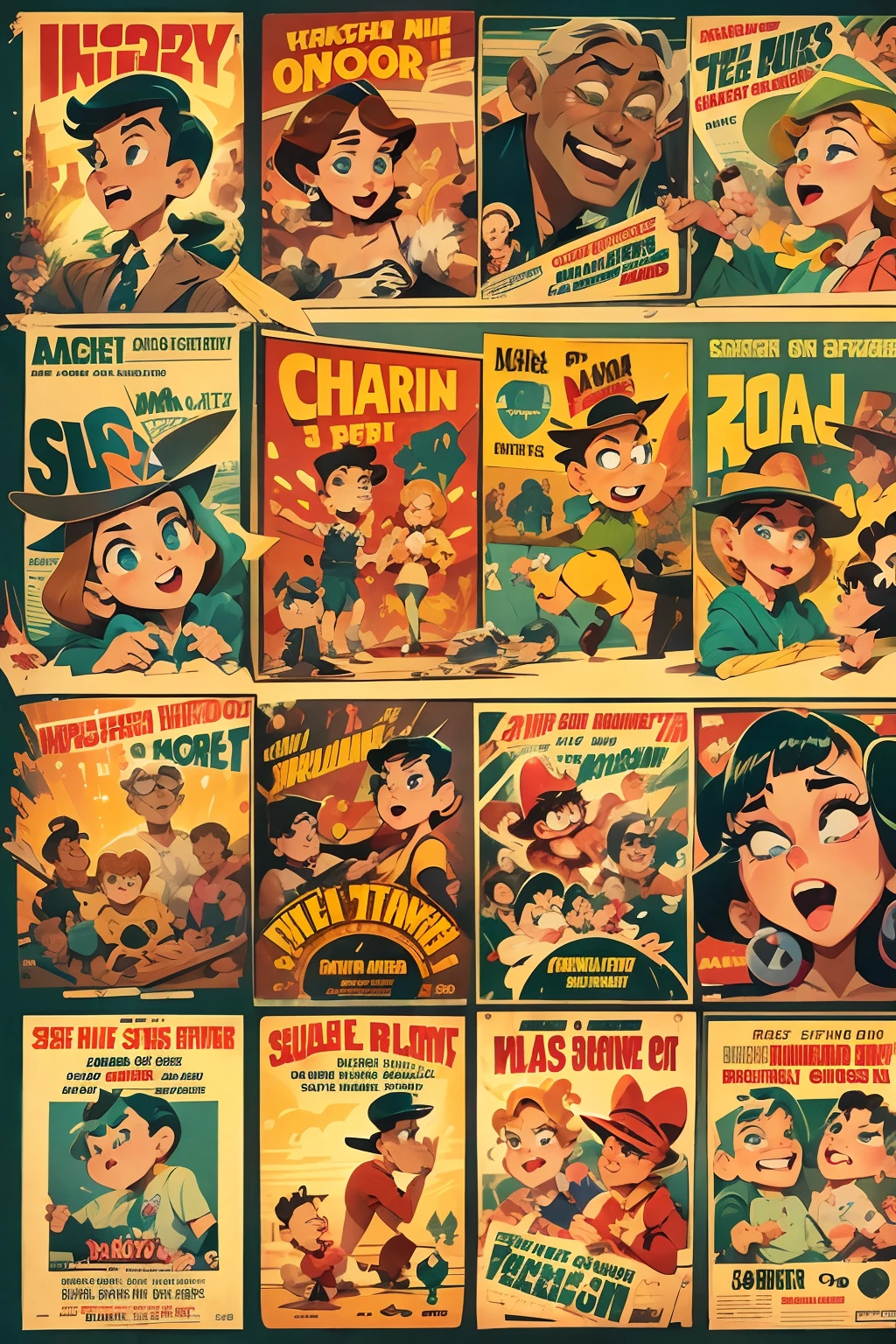 Cartoon story(((Old movie posters from the 30s))),(poster for),((charact)),Disney animation art style,tmasterpiece,super-fine,Ultra photo realsisim,Hyper-realistic,best qualtiy,8K,Ultra-clear,A high resolution