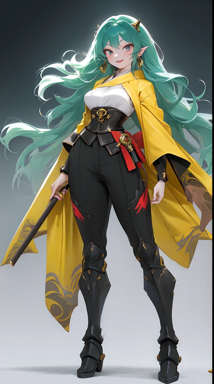 masterpiece, best quality,medieval armor, corset, breastplate,lum, , urusei yatsura, cloak, pants, pullover, kimono,martial pov,, pantyhose, sharpteeth, standing,smile, matial art,, full body, boots , pant, medium breast, pants, pullover,martial pov,god rays, ray tracing, sparkle, cinematic lighting, UHD, retina, masterpiece, ccurate, anatomically correct, textured skin, super detail, high details, high quality, award winning, best quality, highres, 1080P, HD, 4K, thunder aura, light aura