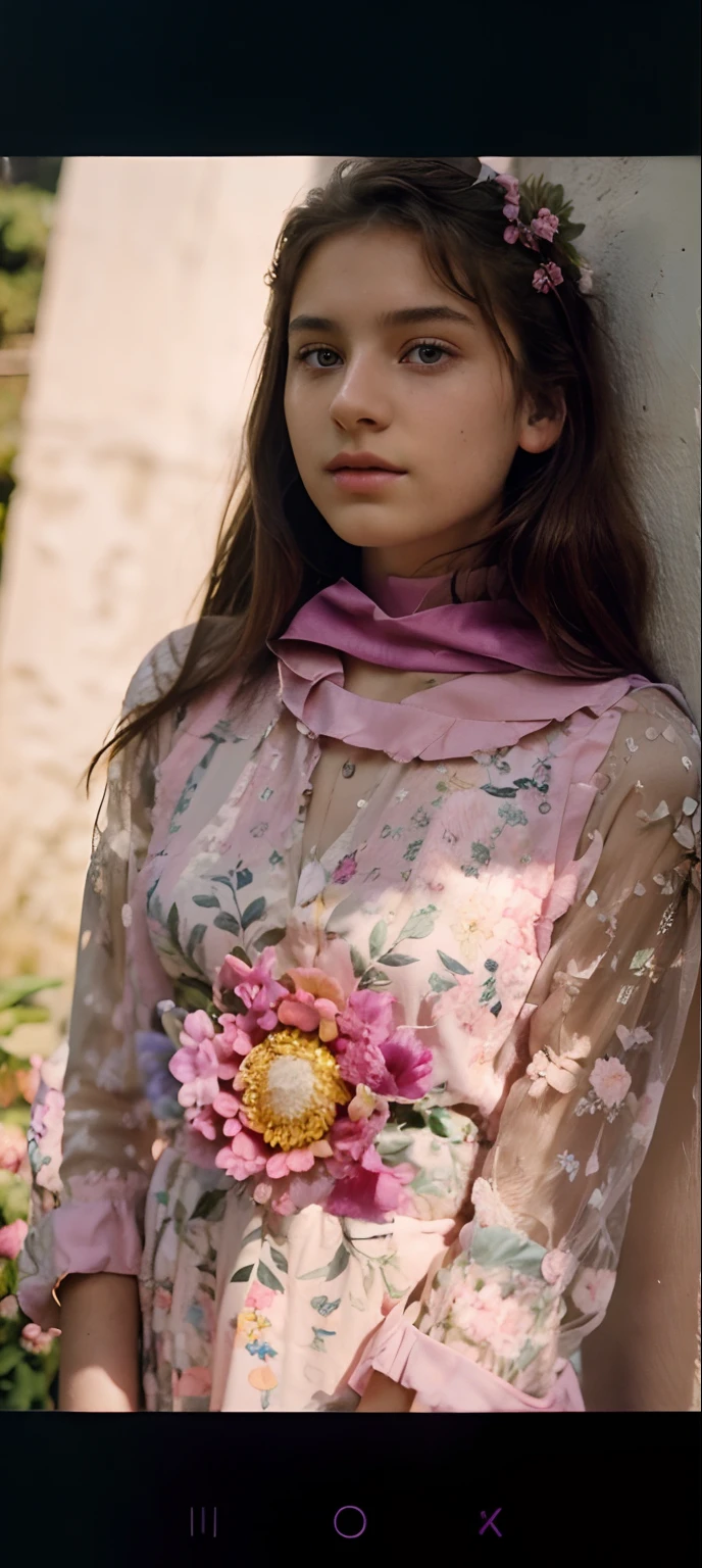 tiktok photo of woman, closeup, RAW, masterpiece, realistic, hyper realistic, muted color, film grain,
looking at viewer, polo's pastel perfection looking 80s casual soft collars, fascinating, blurry background, garden, high contrast, dark background,
wearing Magenta dress flower,